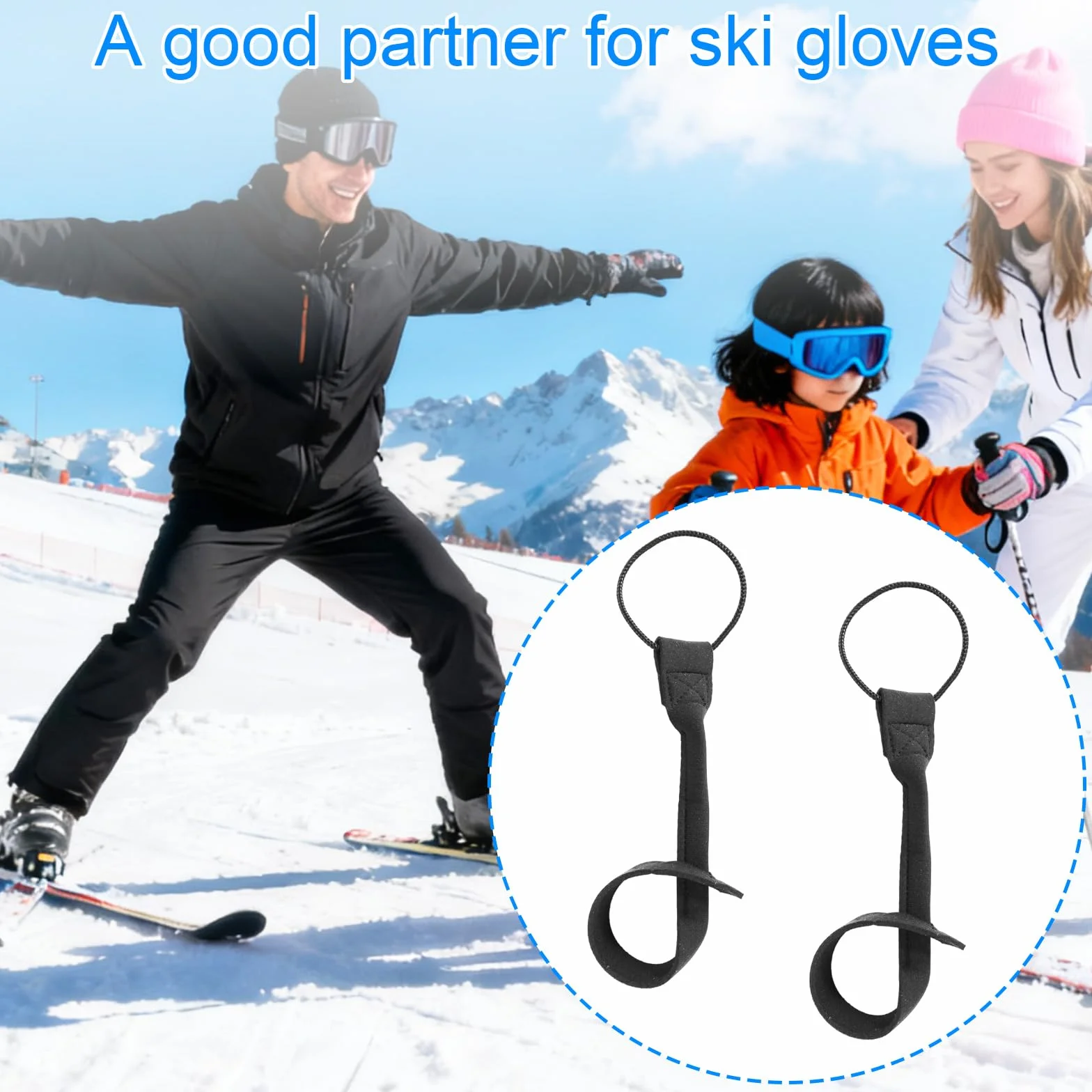 4szt Regulowanych Smyczy do Rękawic Narciarskich, Materiał Nurkowania Pasek Bezpieczeństwa Rękawic Sportowych Paski Nadgarstki do Alpinizmu Narciarstwa Snowboardu Akcesoriów Sportowych (Czarny)