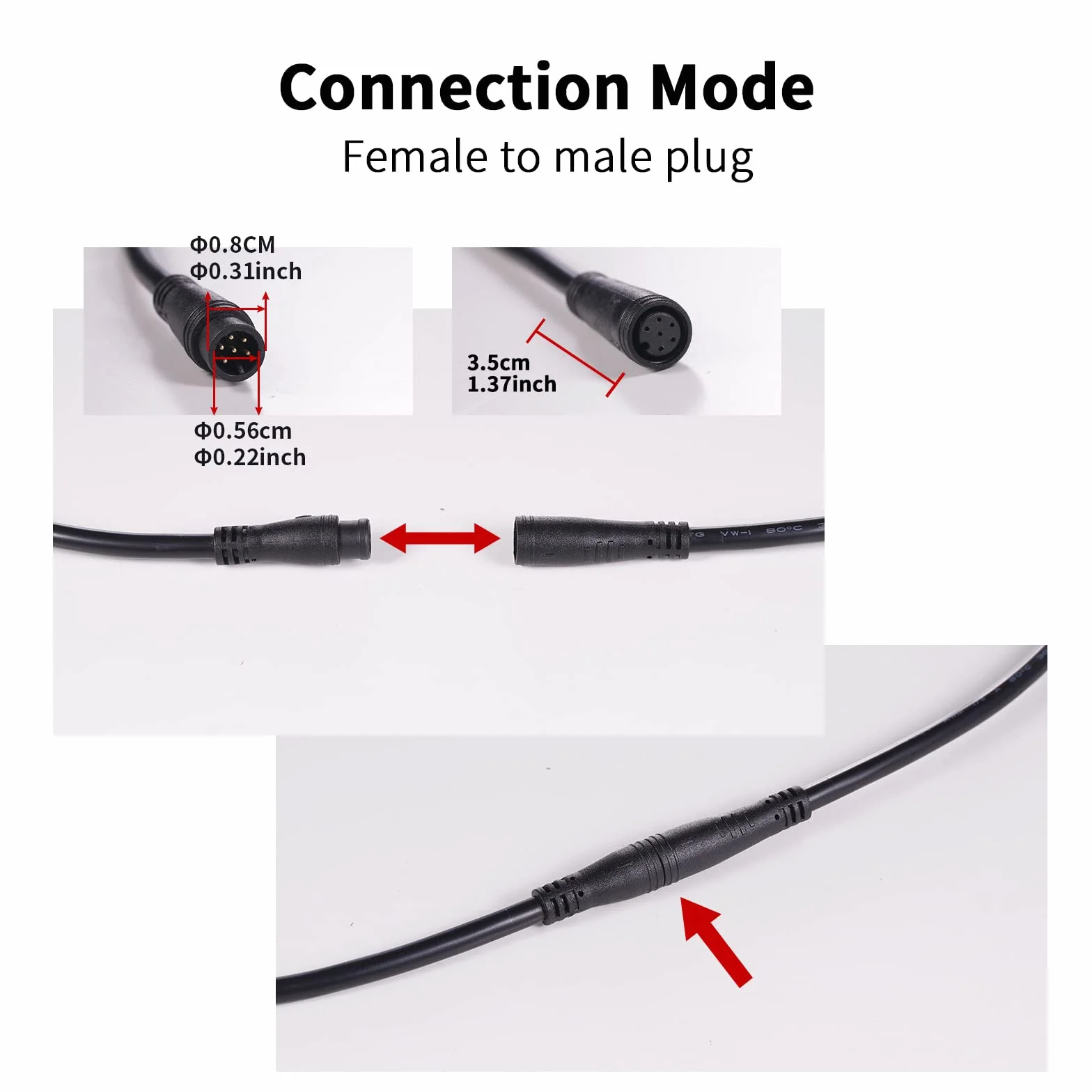 Kabel przedłużający 2-pinowy/3-pinowy/4-pinowy/5-pinowy/6-pinowy/8-pinowy/9-pinowy, wodoszczelny łącznik 80 cm do elektrycznego oświetlenia rowerowego / gazu / hamulca / części roweru