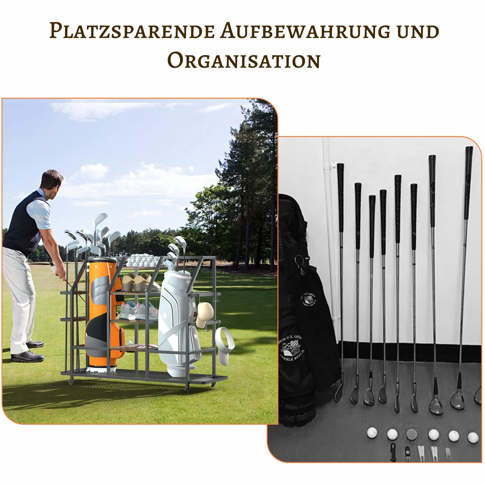 Organizer do toreb golfowych, bardzo duży stojak do przechowywania toreb golfowych, organizer garażowy na 2 torby golfowe i akcesoria golfowe, stojak do torby golfowej do garażu, piwnicy