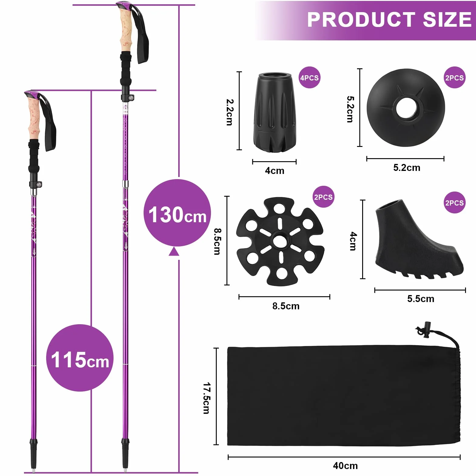 Kijki do Nordic Walking damskie składane 115-135 cm teleskopowe trekkingowe aluminiowe
