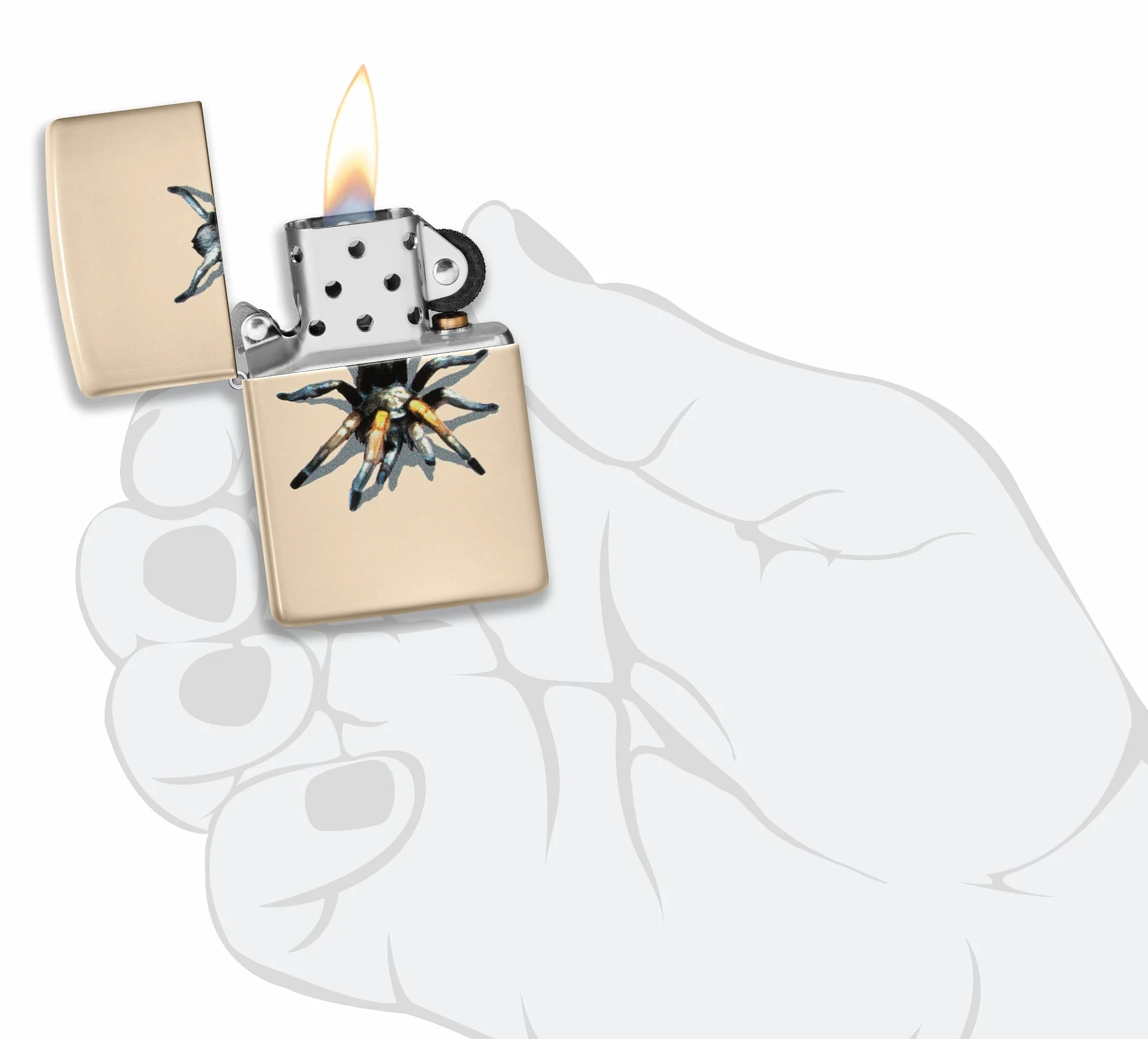 Zippo Tarantula Spider Zapalniczka Sztormowa, Kolorowy Nadruk, do Napełniania, Wielokrotnego Użytku, Wiatroodporna Konstrukcja, Wykonano w USA, Kolor Piaskowy (Flat Sand)