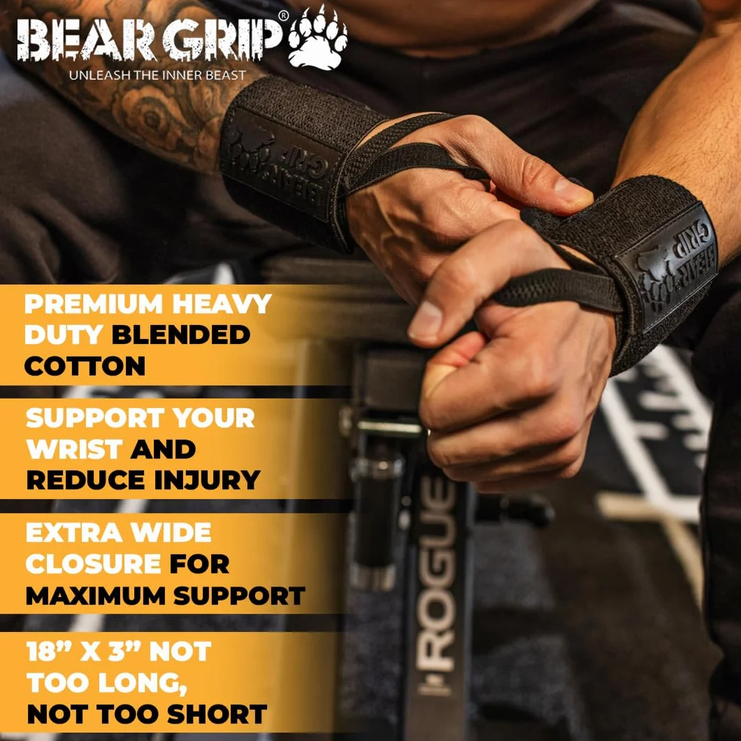 BEAR GRIP - Opaski podtrzymujące nadgarstek do podnoszenia ciężarów (sprzedawane parami)