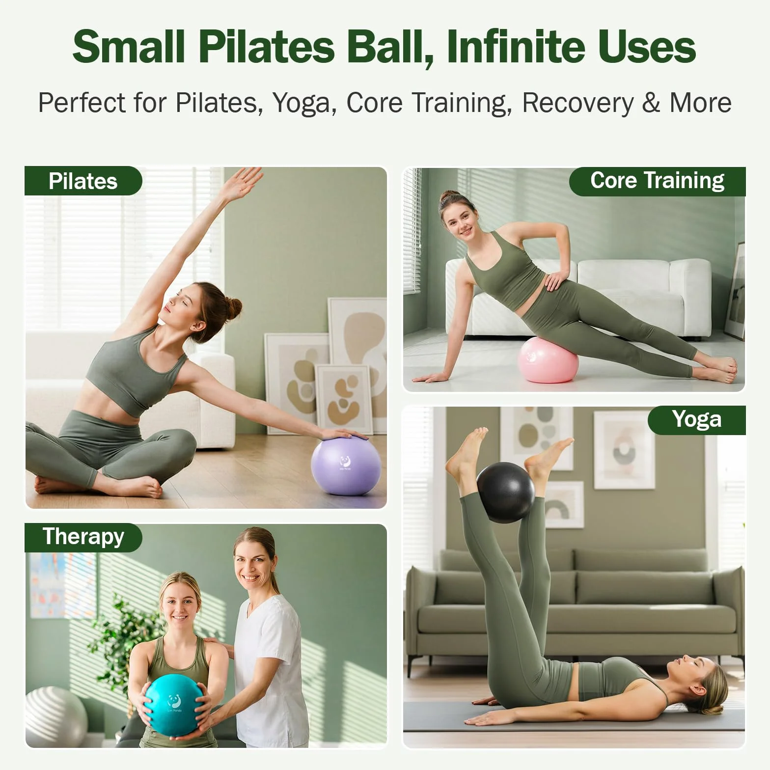 Slim Panda Mini piłka do pilatesu， Piłka do ćwiczeń mała, 23 cm, do pilatesu, z nadmuchiwaną słomką, miękka piłka do jogi, do terapii seniorów, domu, fitnessu, treningu równowagi