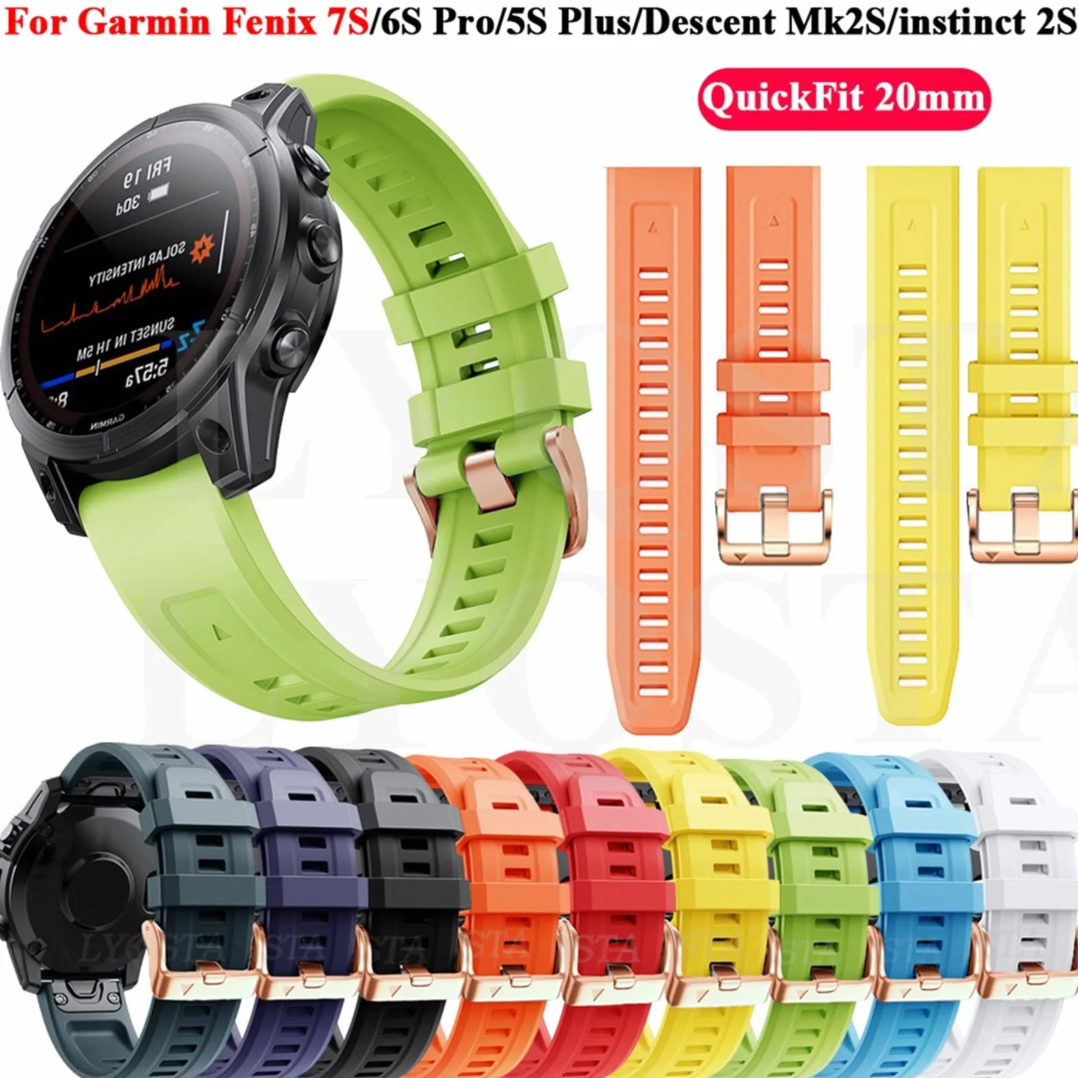 AMSH Pasek do zegarka Garmin Fenix 7S 6S Pro 5S Plus Instinct 2S 20 mm Silikonowa Bransoletka