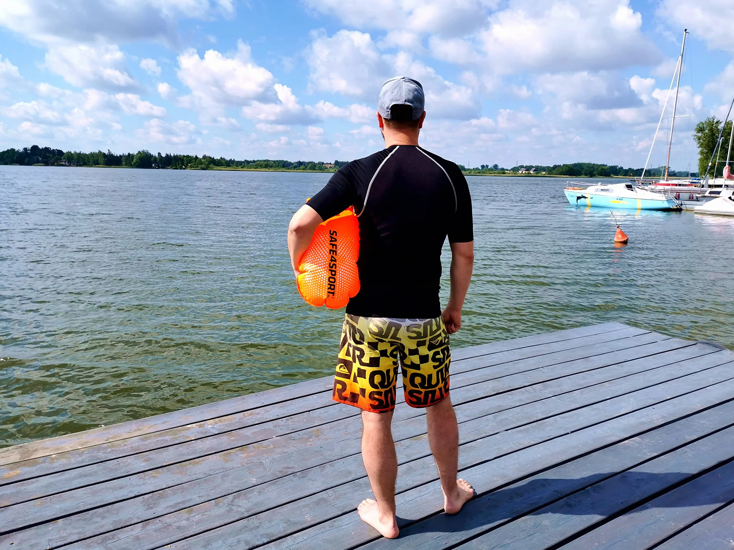 SAFE4SPORT PerfectSwimmer - dmuchana bojka asekuracyjna do pływania - boja pływacka z kieszenią na rzeczy 20L
