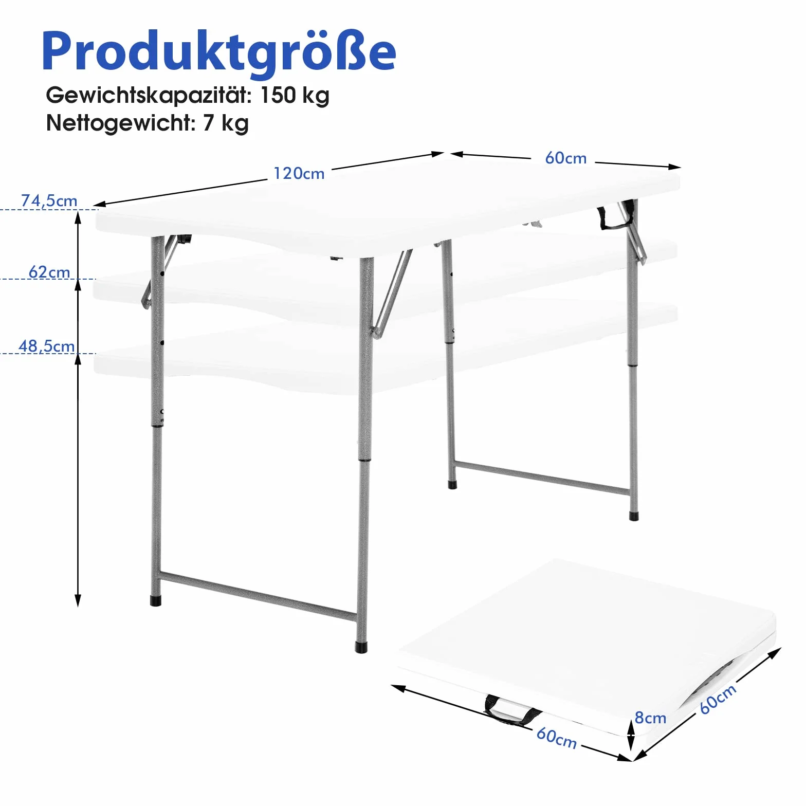 COSTWAY Stół kempingowy składany 120x60x74.5 cm regulowana wysokość