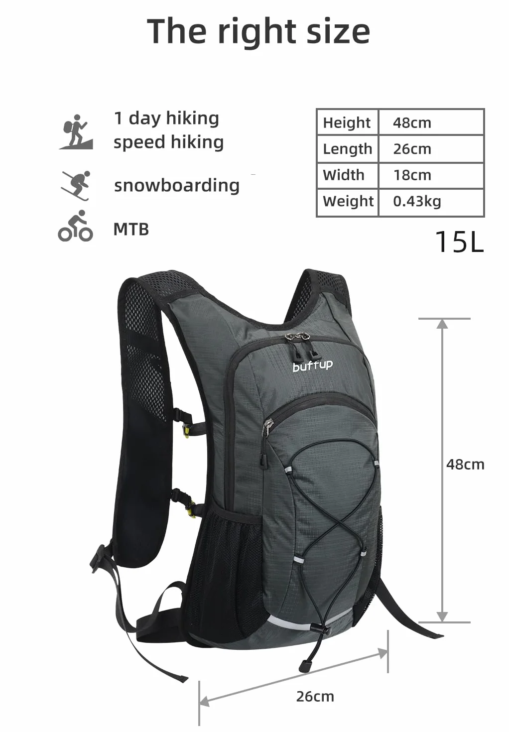 Lekki plecak turystyczny 15 l czarny do speedhikingu MTB