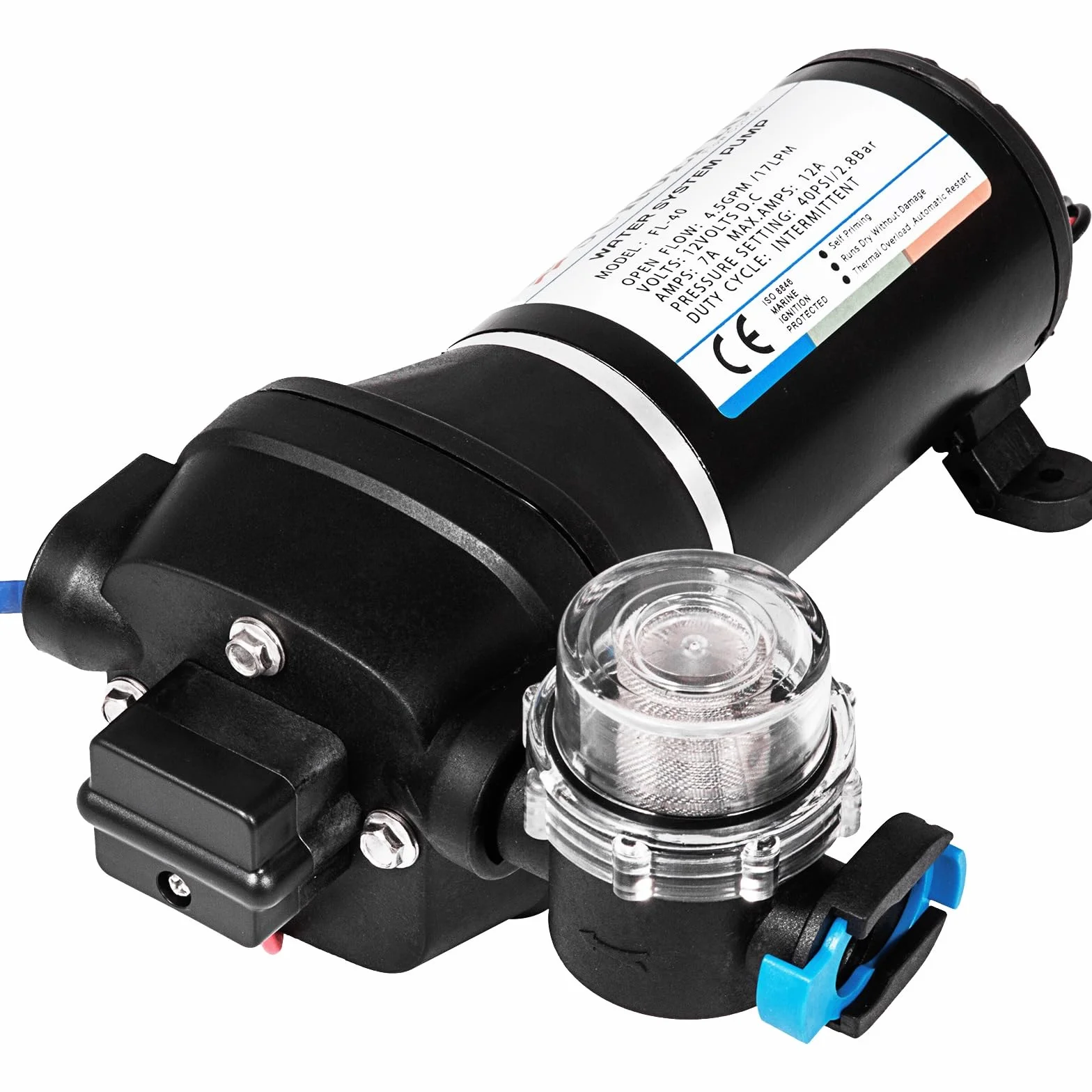 VEVOR Pompa wodna, membrana wysokociśnieniowa 12 V, wysokociśnieniowa pompa wodna 17 l/min, samozasysająca pompa membranowa 2 m, membrana 3-komorowa, pompa membranowa z zabezpieczeniem przed ciepłem