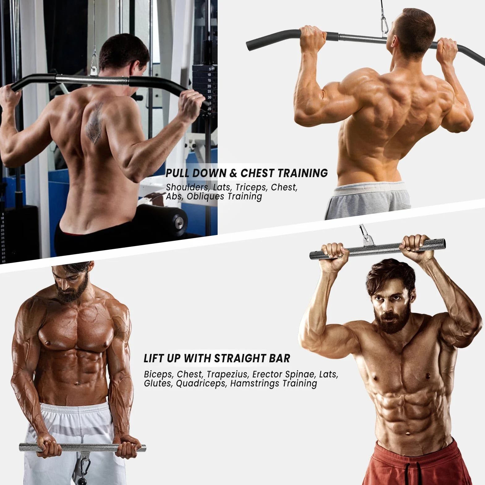 System bloczków do treningu w domu z drążkiem LAT PULL DOWN 100 cm – akcesoria fitness do uginania bicepsów i tricepsów, sprzęt na siłownię domową