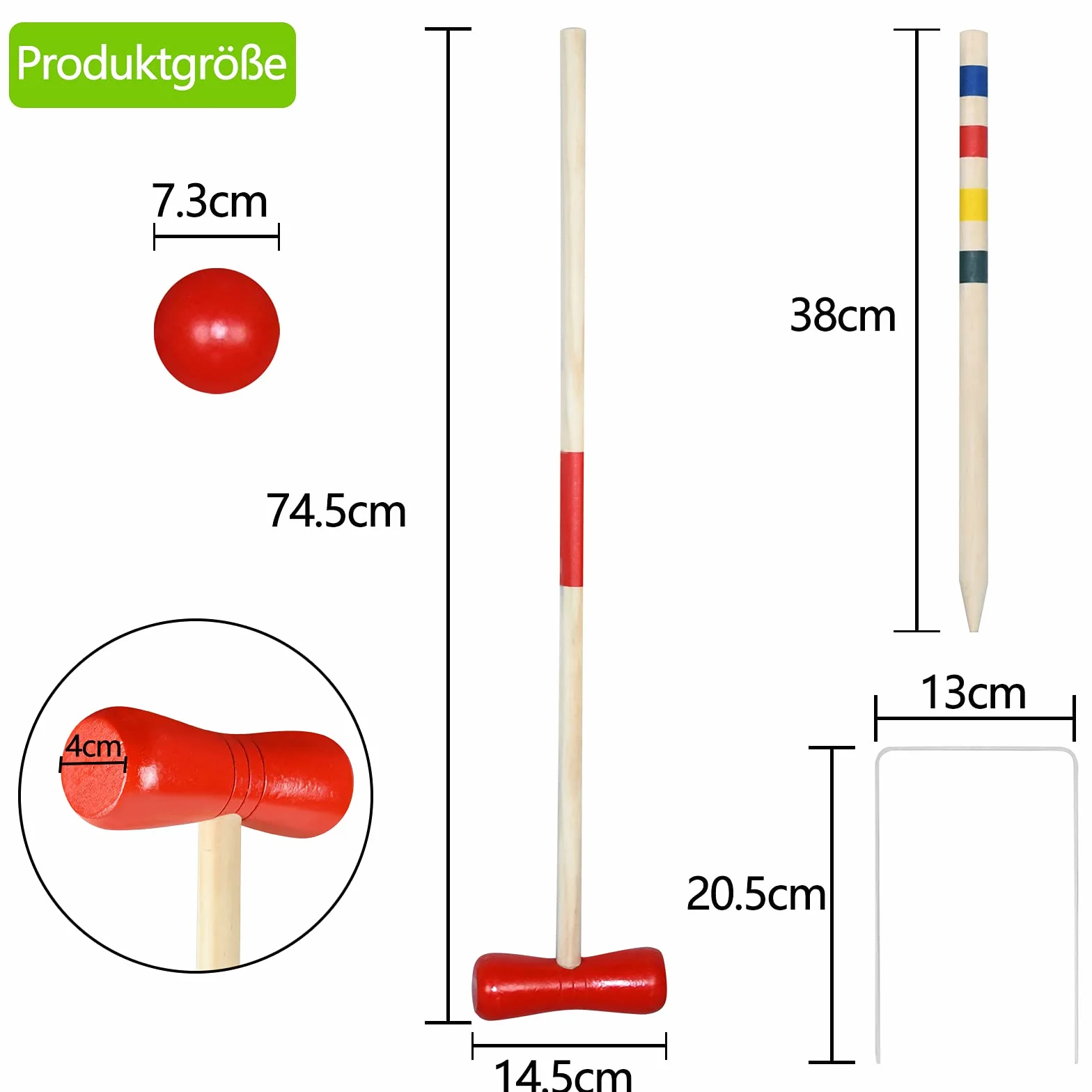 FIVMEN Croquet zestaw do gry w krokieta, drewniany crocket dla 4 graczy, do zabawy w kratkę, gry na świeżym powietrzu, dla dorosłych i dzieci