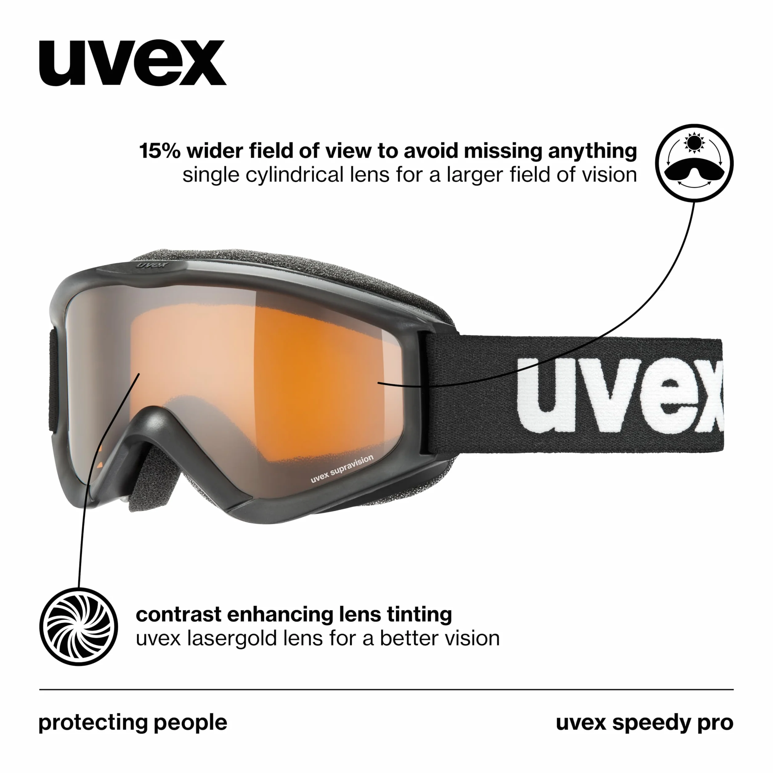 uvex speedy pro - gogle narciarskie dla dzieci - wzmacniające kontrast - powiększony zakres widzenia bez efektu zaparowania - white/lasergold - one size