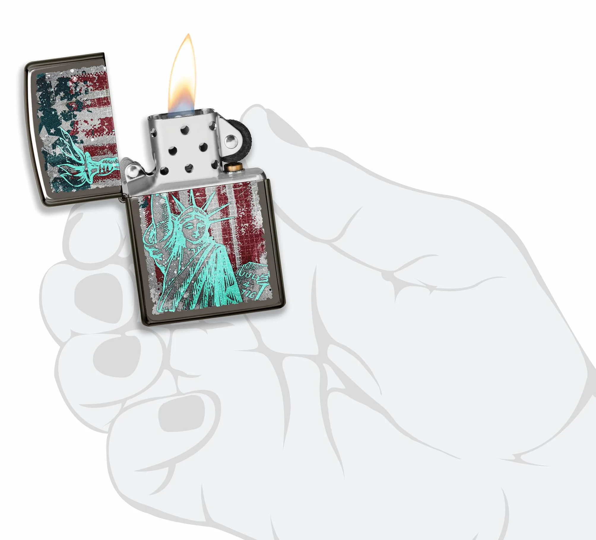 Zippo Statue Of Liberty Zapalniczka Sztormowa Wielokrotnego Użytku Wiatroodporna Czarna Black Ice