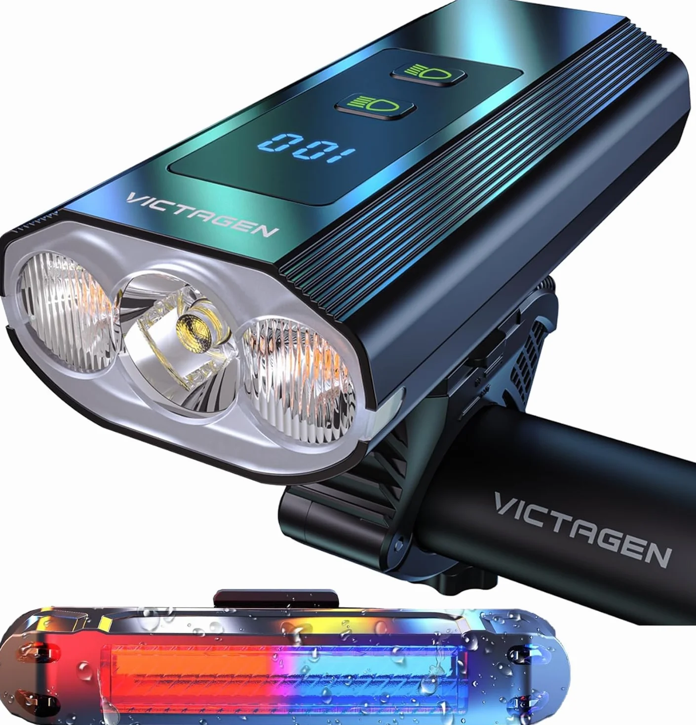 VICTAGEN Lampki rowerowe 8000 lumenów do rowerów nocnych, reflektory rowerowe 3LED, super jasne światła rowerowe ze światłami drogowymi i mijaniami, reflektory rowerowe typu wielokrotnego ładowania