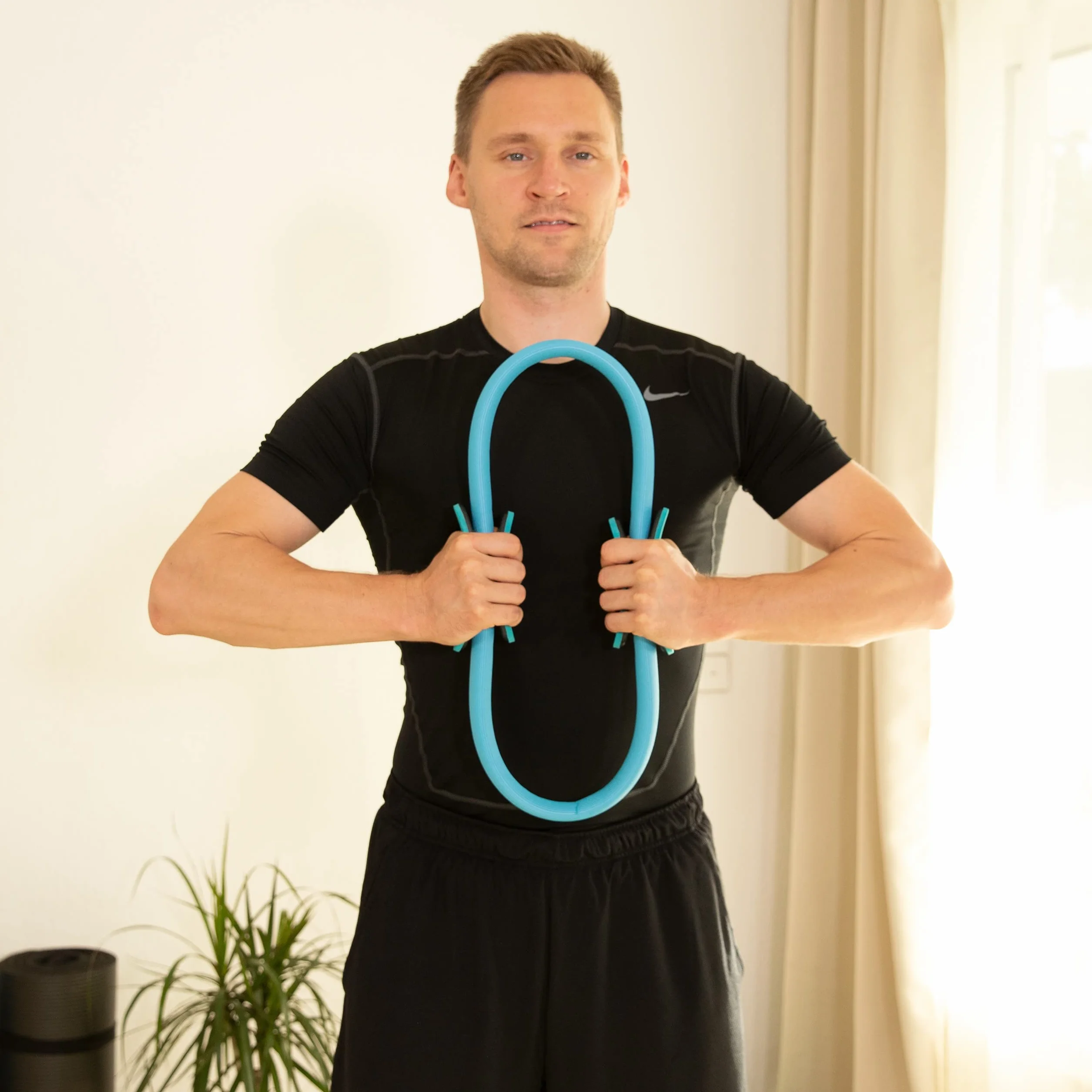 Relaxdays pierścień do pilatesu, podwójny uchwyt, D: 39 cm, włókno szklane, turkusowy