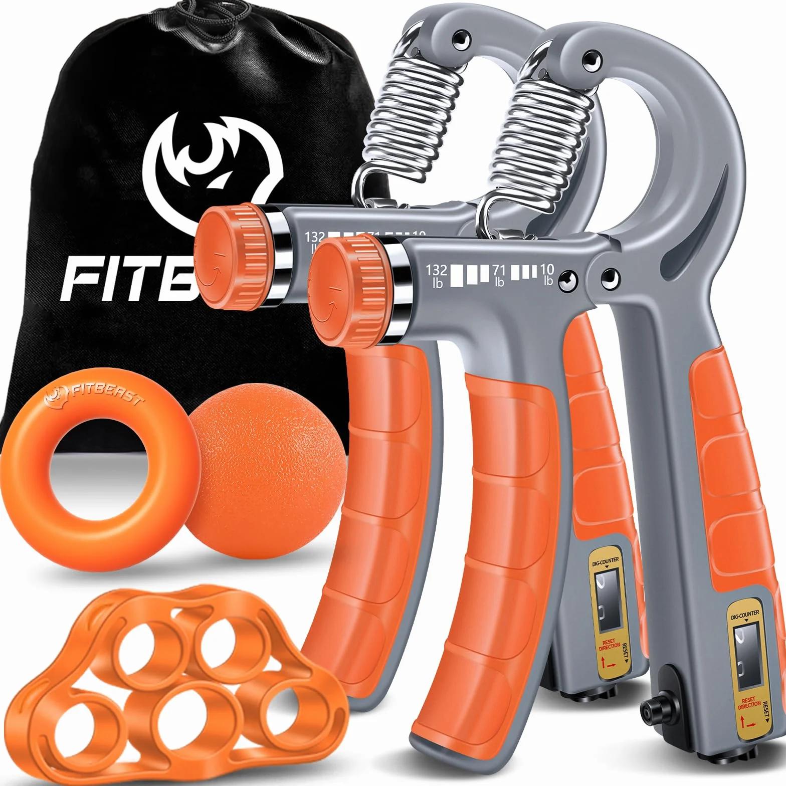 FitBeast Zestaw do treningu siłowego, regulowany opór, 2 uchwyty z licznikami, 5 sztuk, pomarańczowy