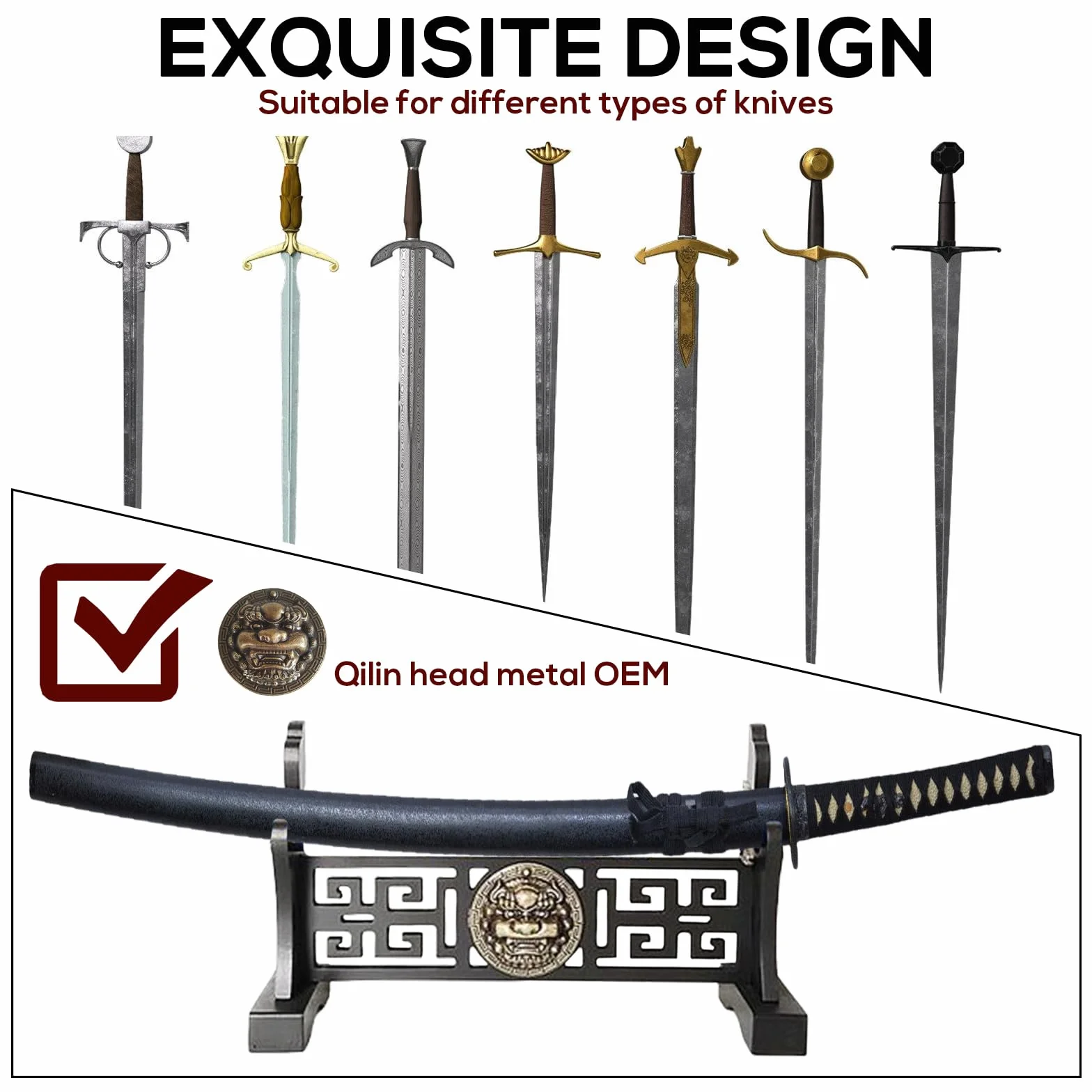 BORDEAG Uchwyt na miecz Katana Uchwyt ścienny Stojak na miecz, Uchwyt Katana Stojak Katana Uchwyt Katana Z Wyściełanym Stojakiem na Miecz Wieszak Displayowy Stojak Displayowy na Miecz Samurajski 1