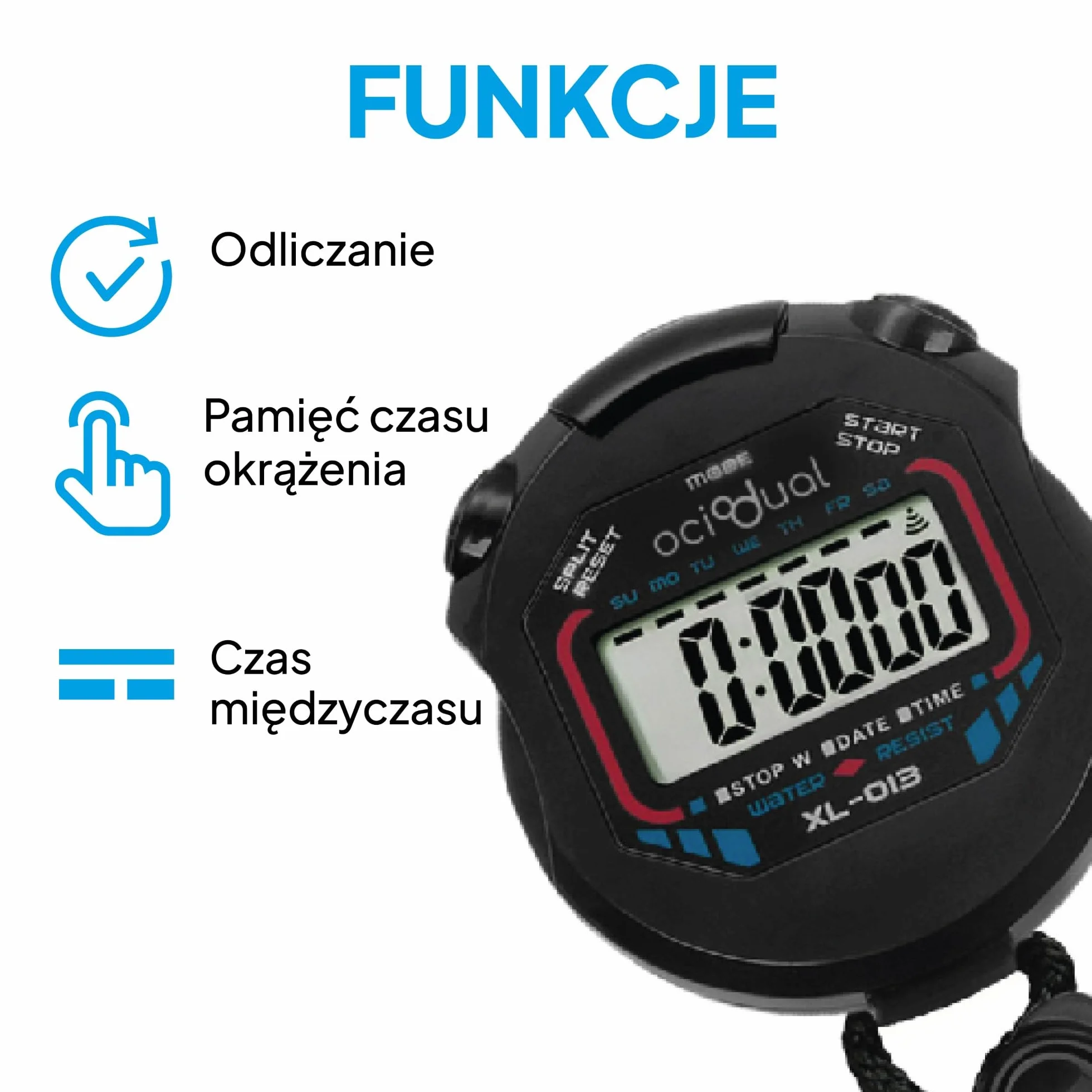 OcioDual Ręczny Cyfrowy Stoper Sportowy Wielofunkcyjny Zegarek Wyścigowy XL-013 Czarny Alarm Sportowy Dokładność Wyświetlacz LCD