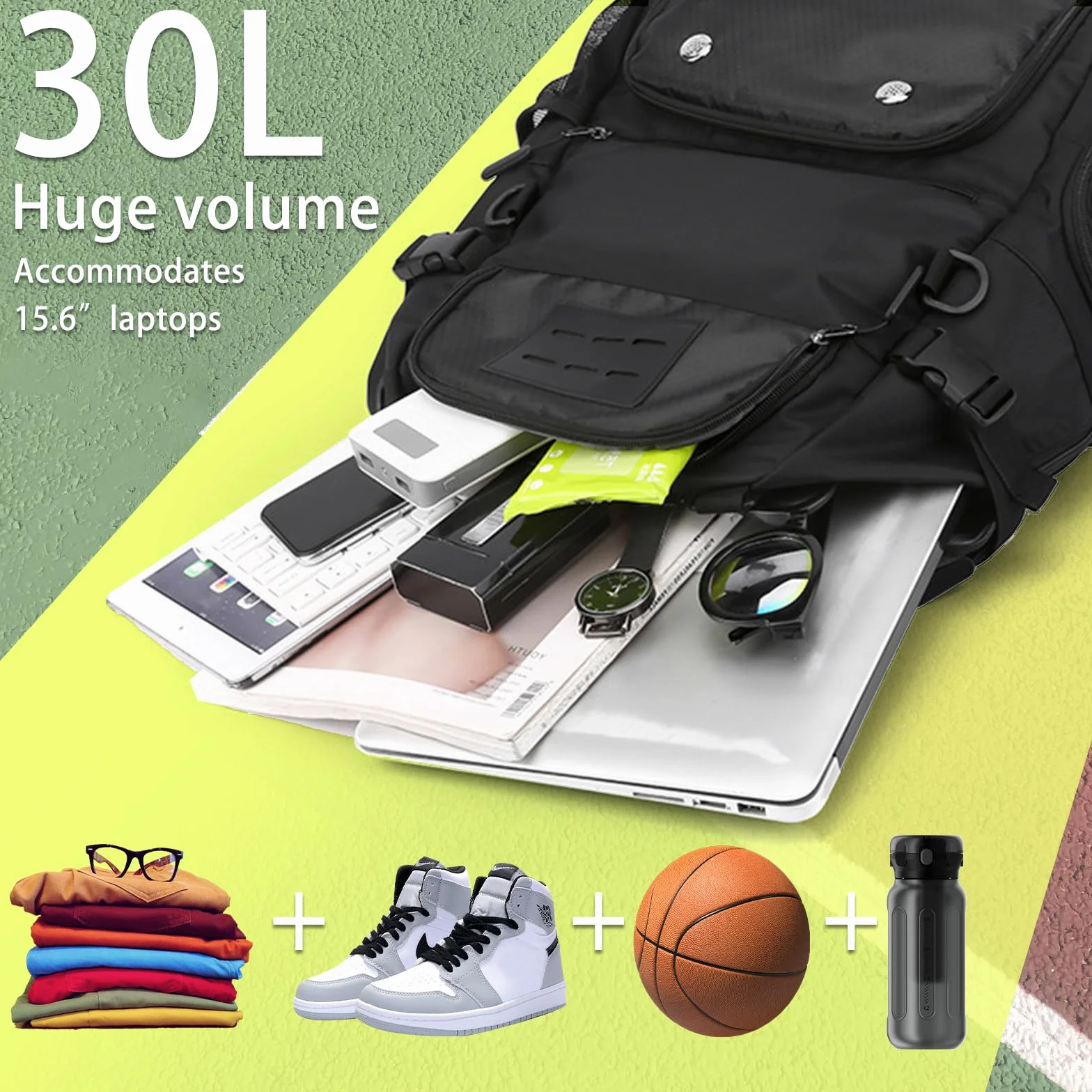 Plecak do koszykówki z przegrodą na buty 30 l czarny