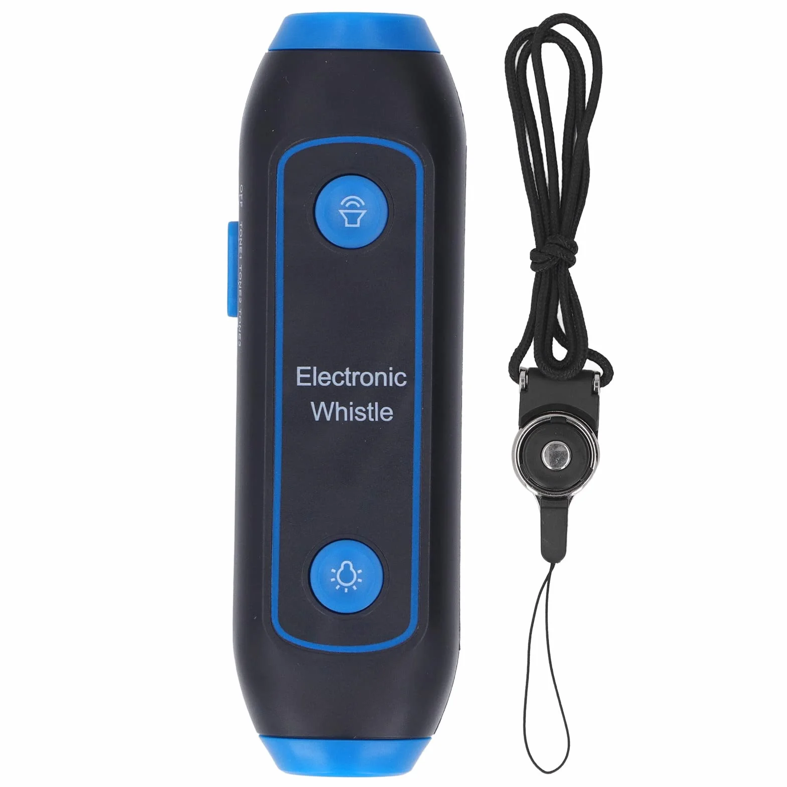 Gwizdek Sportowy Elektroniczny 120-150dB z 3 Tonami i 3 Poziomami Głośności do Treningów, Profesjonalny z LED i Przyciskiem, Niebieski