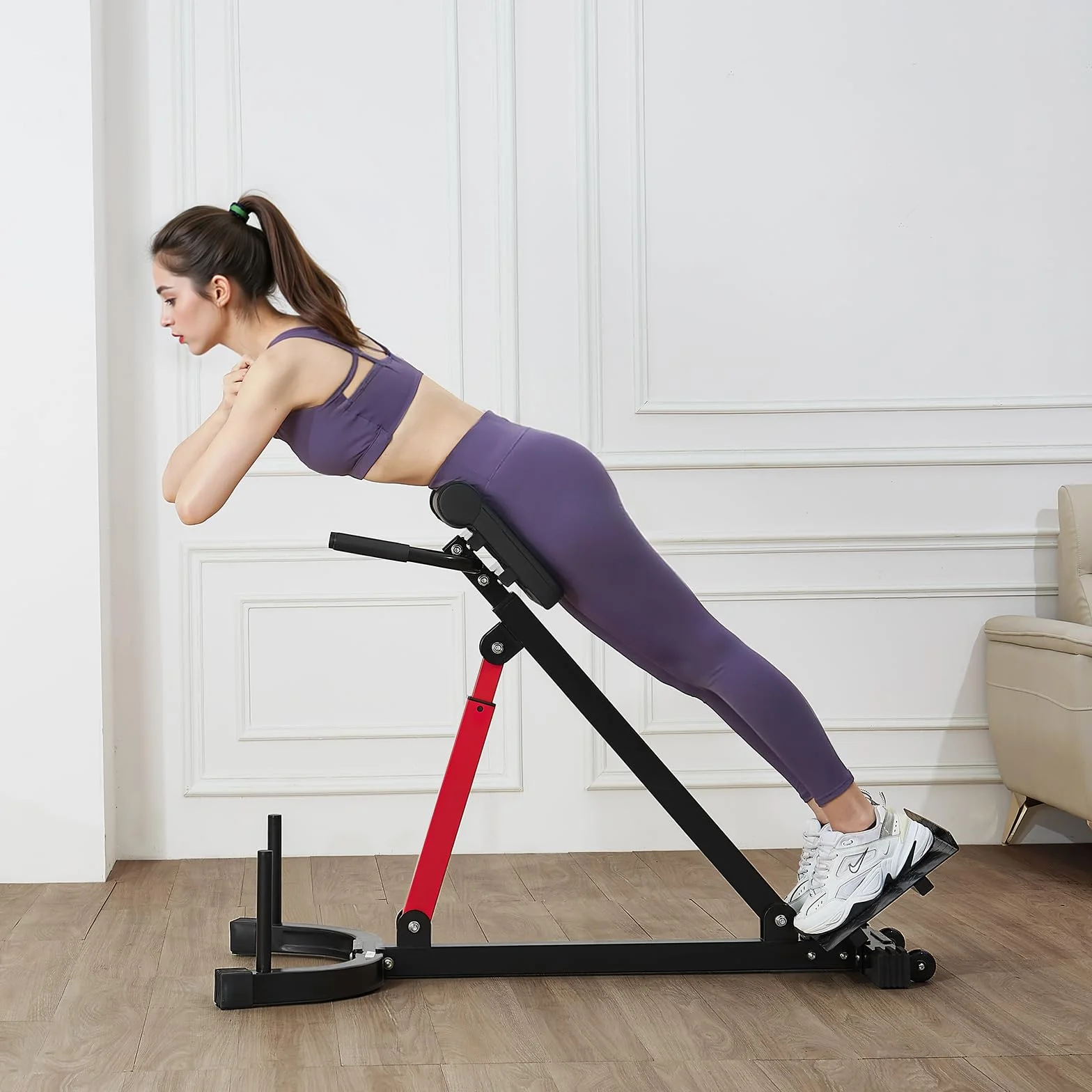 VEVOR Ławka hiperprzedłużająca z krzesłem rzymskim, regulowana maszyna do przedłużania 158 kg, wielofunkcyjny sprzęt do ćwiczeń na pośladki, ścięgna, dolne plecy i brzuch, do fitnessu