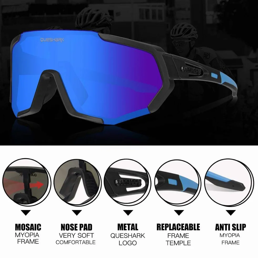 Queshark Okulary Rowerowe Spolaryzowane Sportowe Okulary Przeciwsłoneczne TR90 Unbreakable Frame Okulary Rowerowe Dla Kobiet Mężczyzn z 3 Wymiennymi Soczewkami Anti-UV400 do Jazdy Wędkarstwo Glof Baseball Bieganie Piesze Wycieczki