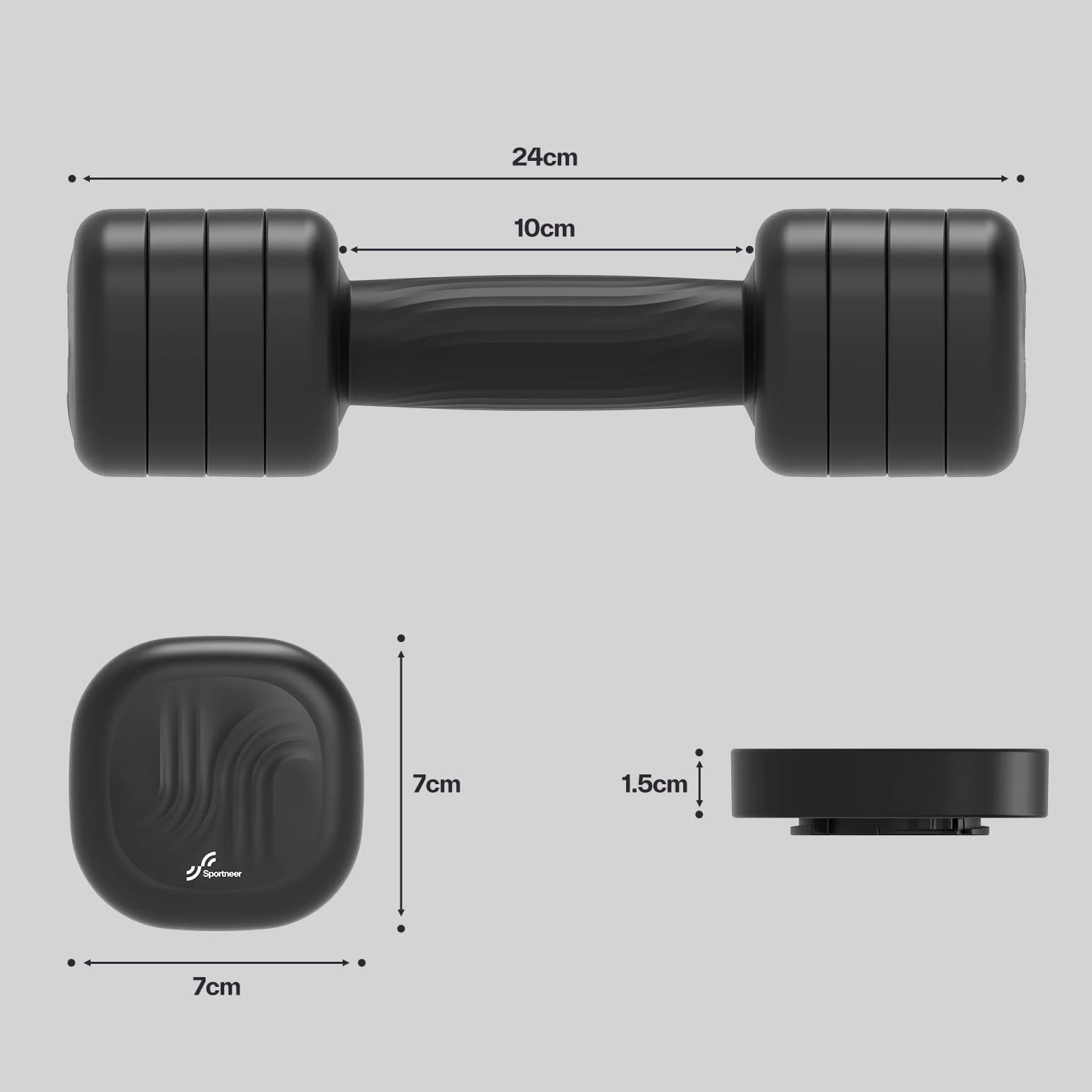 Sportneer Regulowane hantle dla kobiet – krótkie hantle zestaw 2 sztuk (po 1 – 2,5 kg) z antypoślizgowym uchwytem z tworzywa TPU, regulowany zestaw hantli 4 w 1 do sprzętu fitness do domu, na siłownię