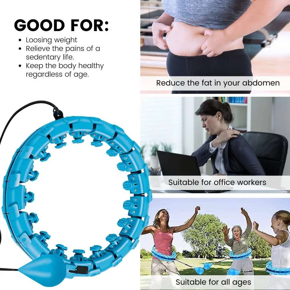 Inteligentny pierścień fitness Hula Hoop z wagą, regulacja talii do 130 cm, 24 sekcje