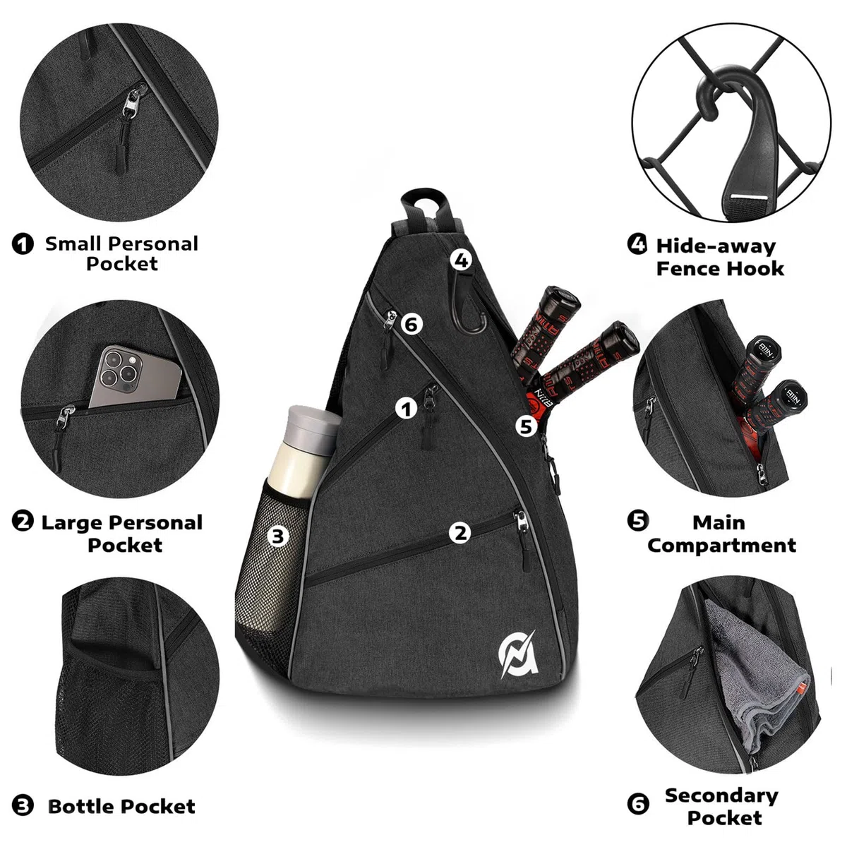 A11N SPORTS Torba do pickleball, dwustronna torba typu crossbody do przekształcenia w plecak, dla kobiet i mężczyzn