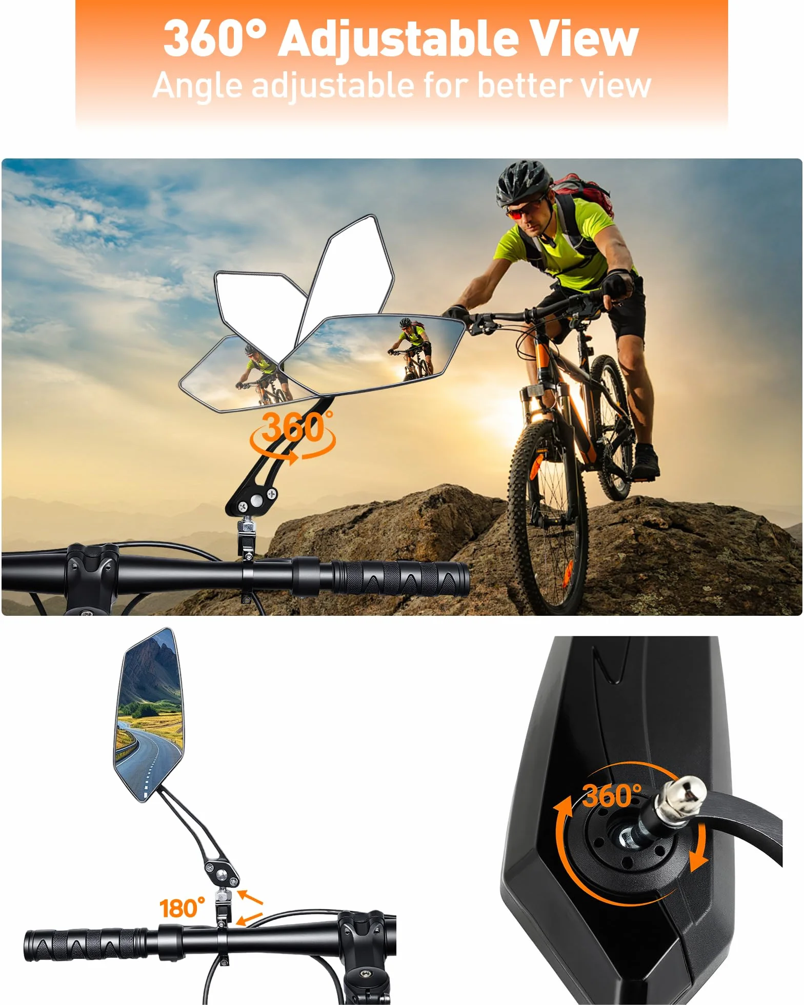 Lusterko rowerowe – lusterko wsteczne do roweru, 2 sztuki – regulowane 360°, lusterko na kierownicę do skutera elektrycznego/roweru elektrycznego, kompatybilne z kierownicą 22-24 mm, łatwy montaż, w