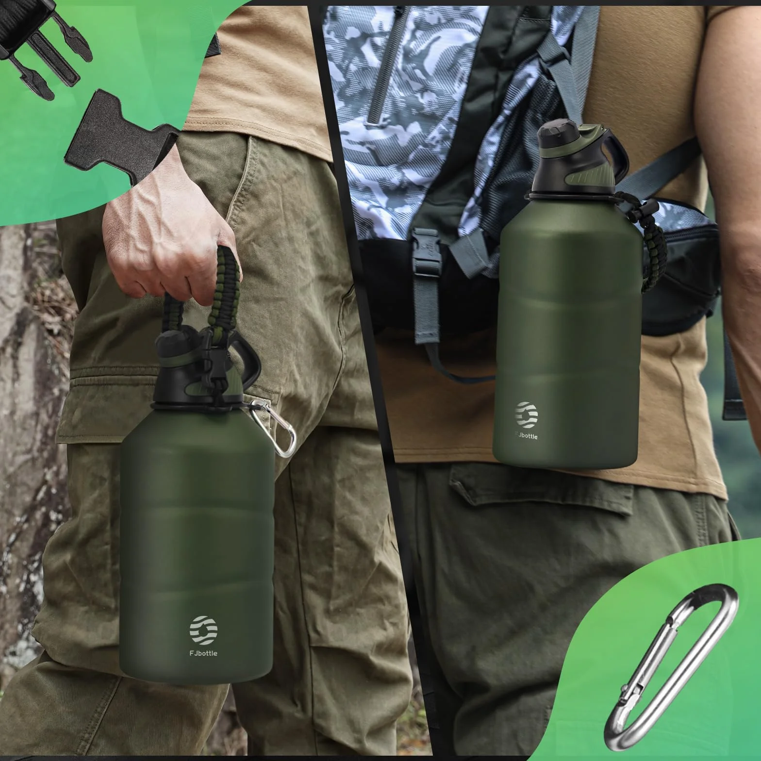 Fjbottle Butelka do picia ze stali nierdzewnej, 1900 ml, z magnetyczną pokrywką, nie zawiera BPA, szczelna, z podwójnymi ściankami, nadaje się do uprawiania sportu, na uczelnię, fitness, kemping, do