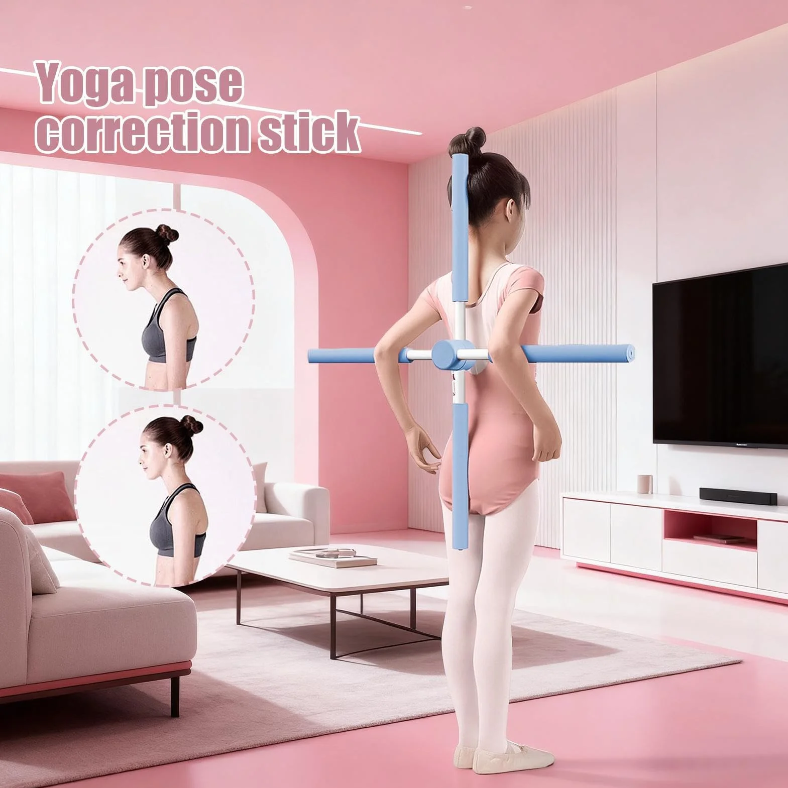 Kij Do Ćwiczeń Rozciągających | Obrotowy Kij Do Korekcji Pozycji | Korektor Pleców | Dla Młodzieży Dzieci Biuro Fitness Pilates Ćwiczenia W Domu