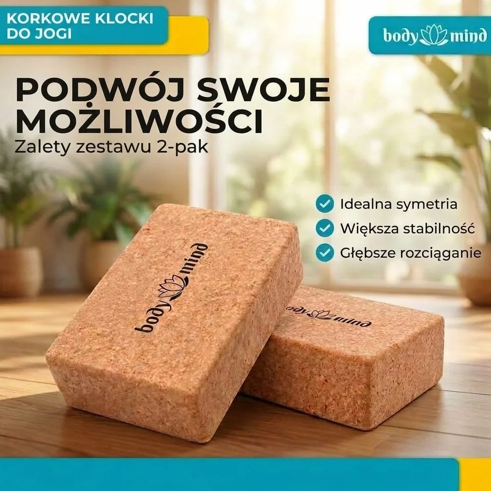 Klocek do jogi wykonany z korka 100% naturalny do jogi, pilatesu, medytacji & fitness - klocek do jogi dla początkujących i profesjonalistów