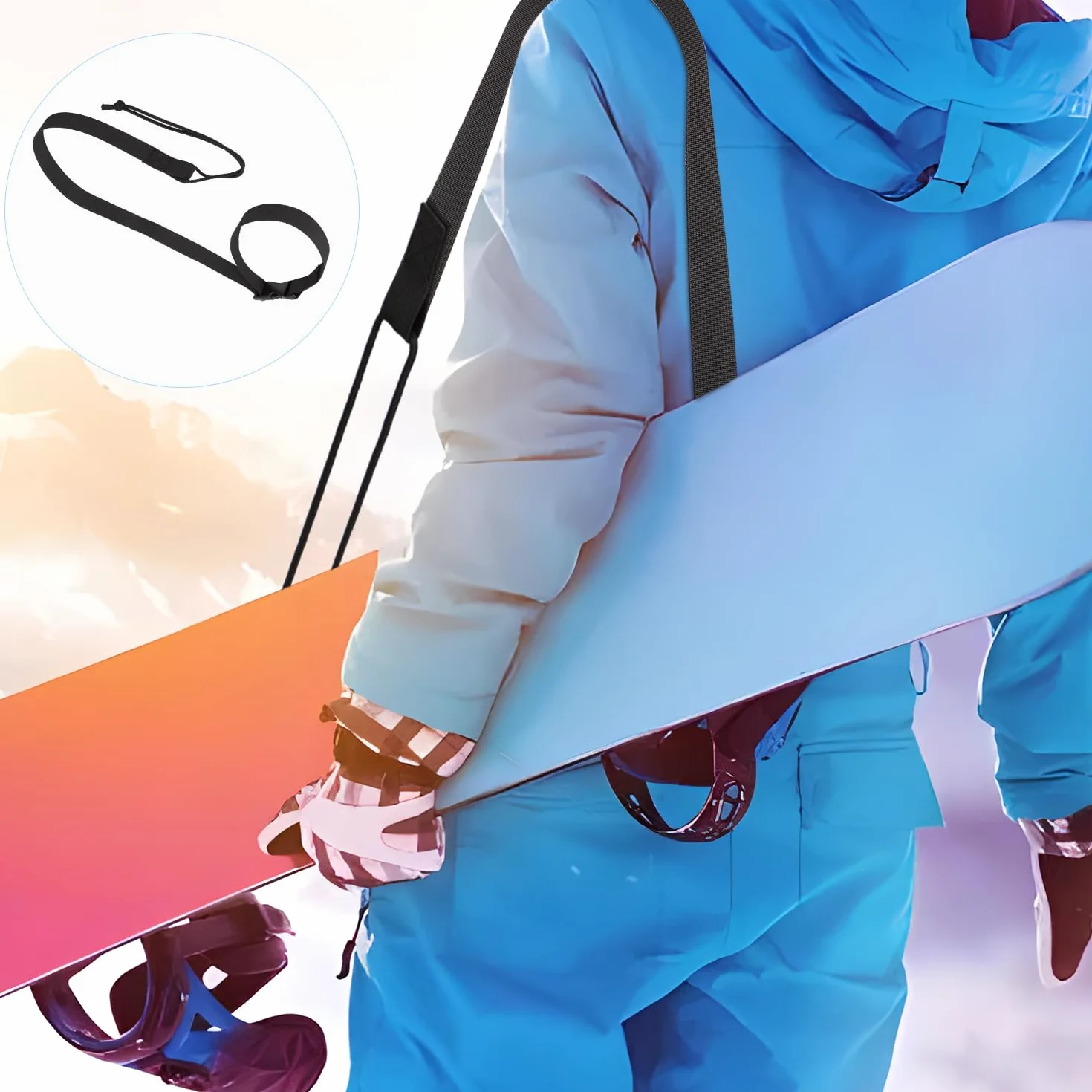 Smycze Snowboardowe Regulowane Paski do Wiązania Snowboard Leash Akcesoria Narciarskie Czarny