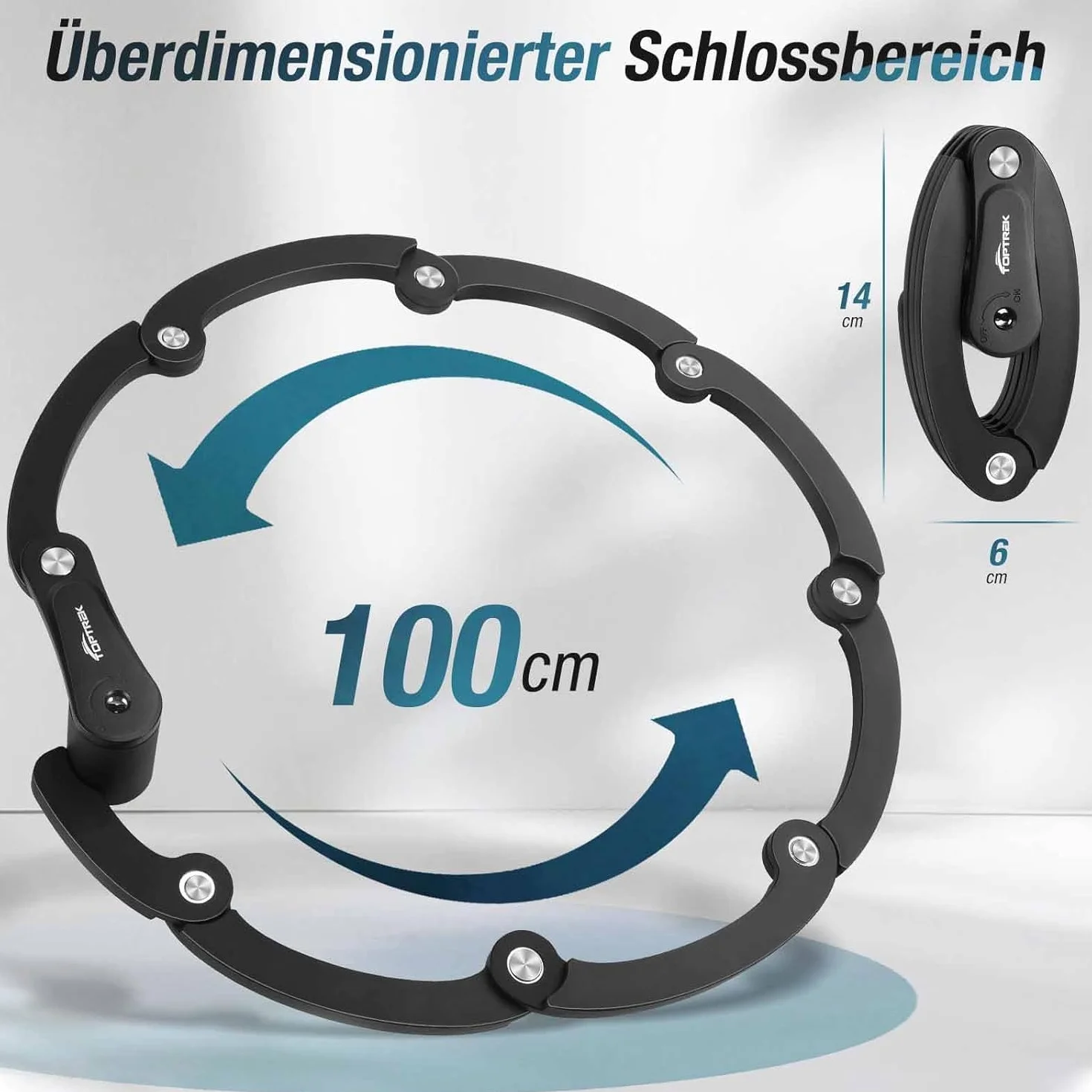 Toptrek składany zamek rowerowy 100 cm z uchwytem StVZO USB