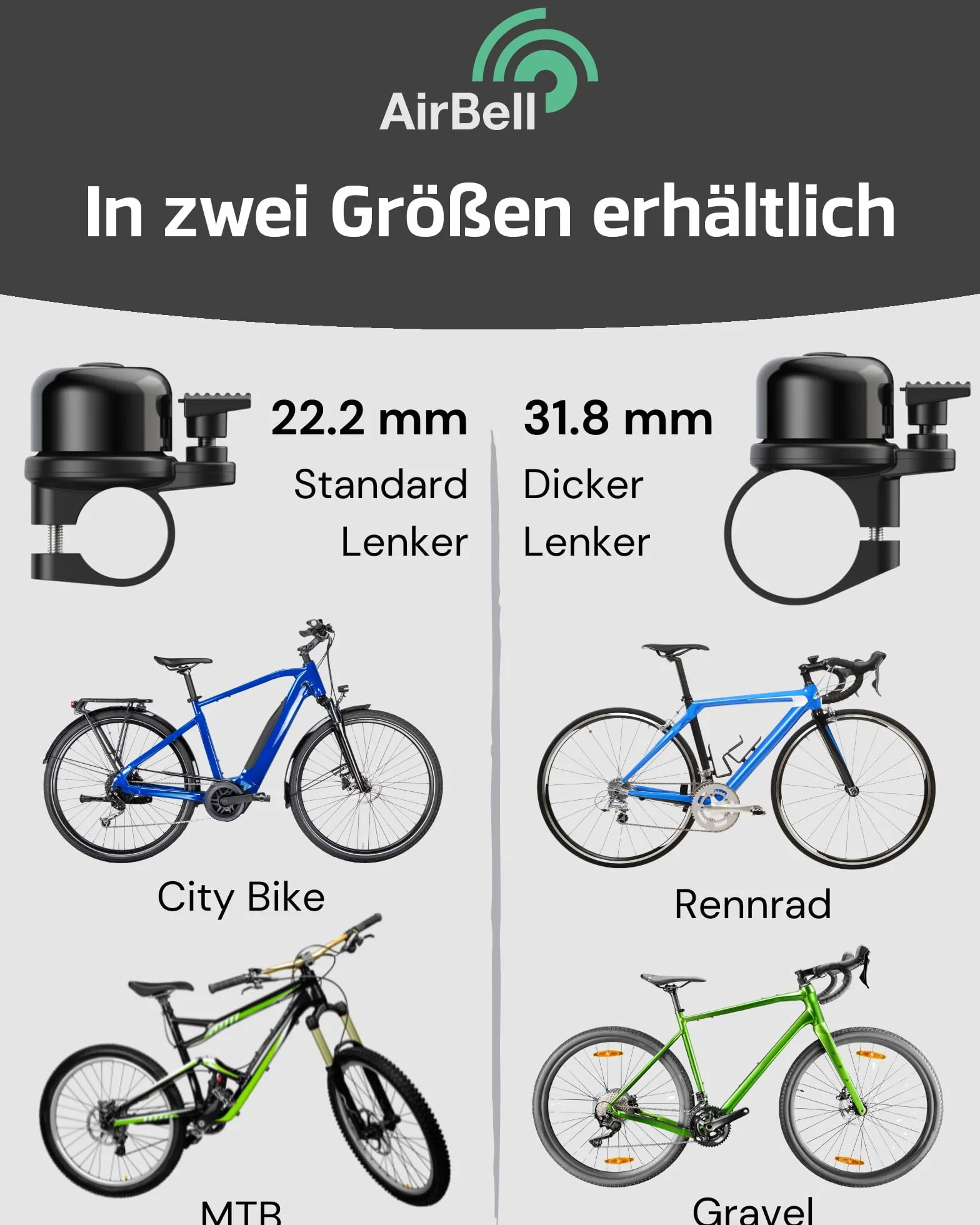 AirBell dzwonek rowerowy do Apple AirTag, zabezpieczenie przed kradzieżą Uchwyt ukryty w dzwonku - dzwonek działa, nadaje się do użycia w ruchu drogowym, w zestawie narzędzie