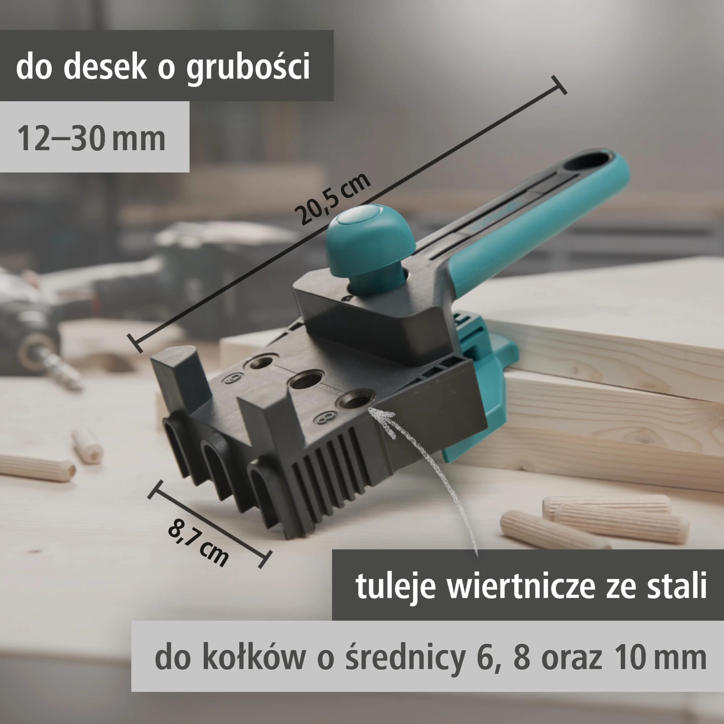 wolfcraft Zestaw do projektowania Wykonywanie połączeń kołkowych 8621000 do połączeń narożnych T i powierzchniowych z kołkami Ø 8 mm