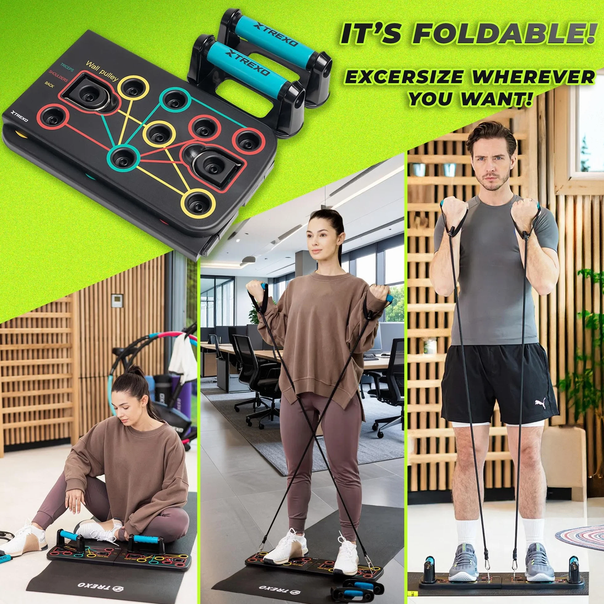 XTREXO Wielofunkcyjna deska do pompek w kolorze czarnym, z kodami kolorystycznymi, urządzenie do fitnessu z tworzywa ABS i TP Comapect, 66 x 20 x 2 cm, uniwersalny trening siłowy, antypoślizgowe