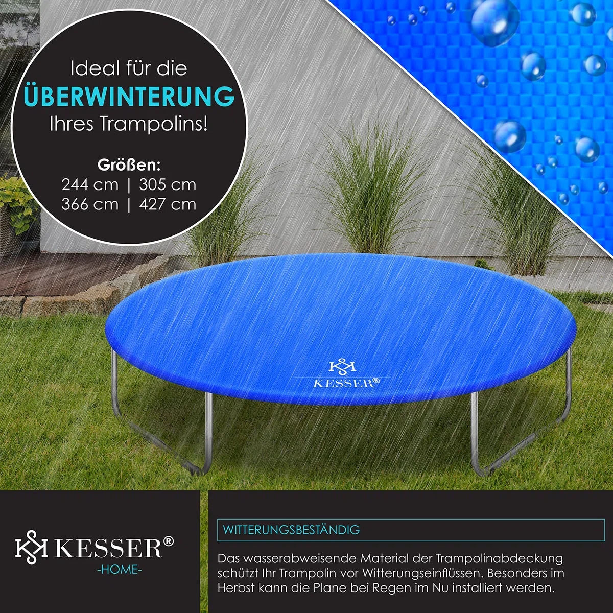 KESSER® Plandeka na trampolinę Ø 244/305/366/427 cm | odporna na warunki atmosferyczne, odporna na rozerwanie i promieniowanie UV | zewnętrzna plandeka ochronna na trampolinę