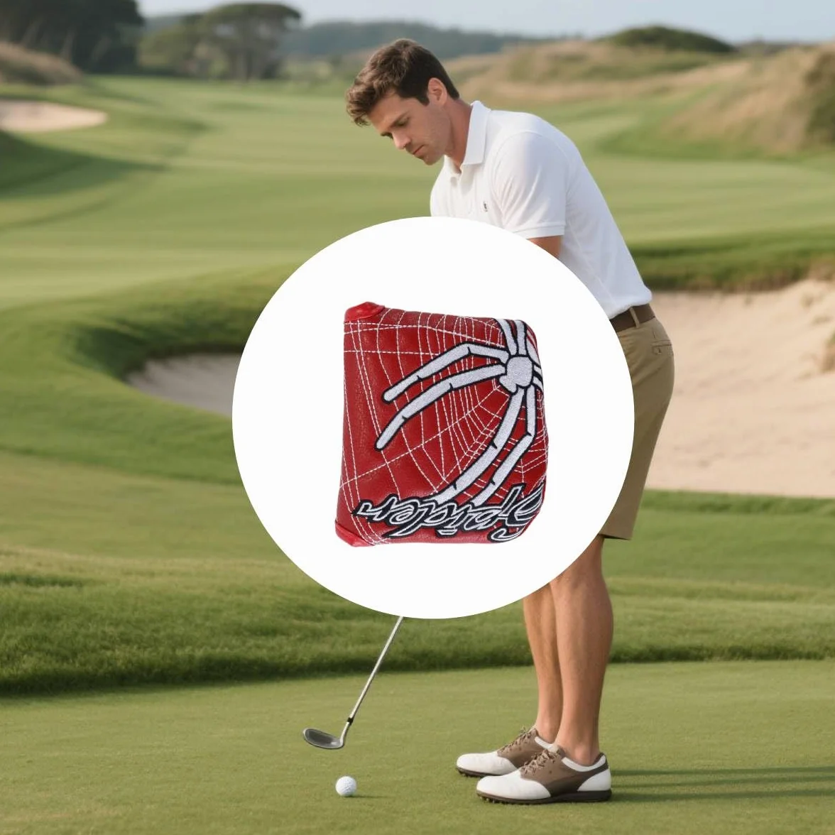 zalati Pokrowiec na miotacz golfowy Club Mallet Case z haftem pająka do ochrony golfa - czerwony