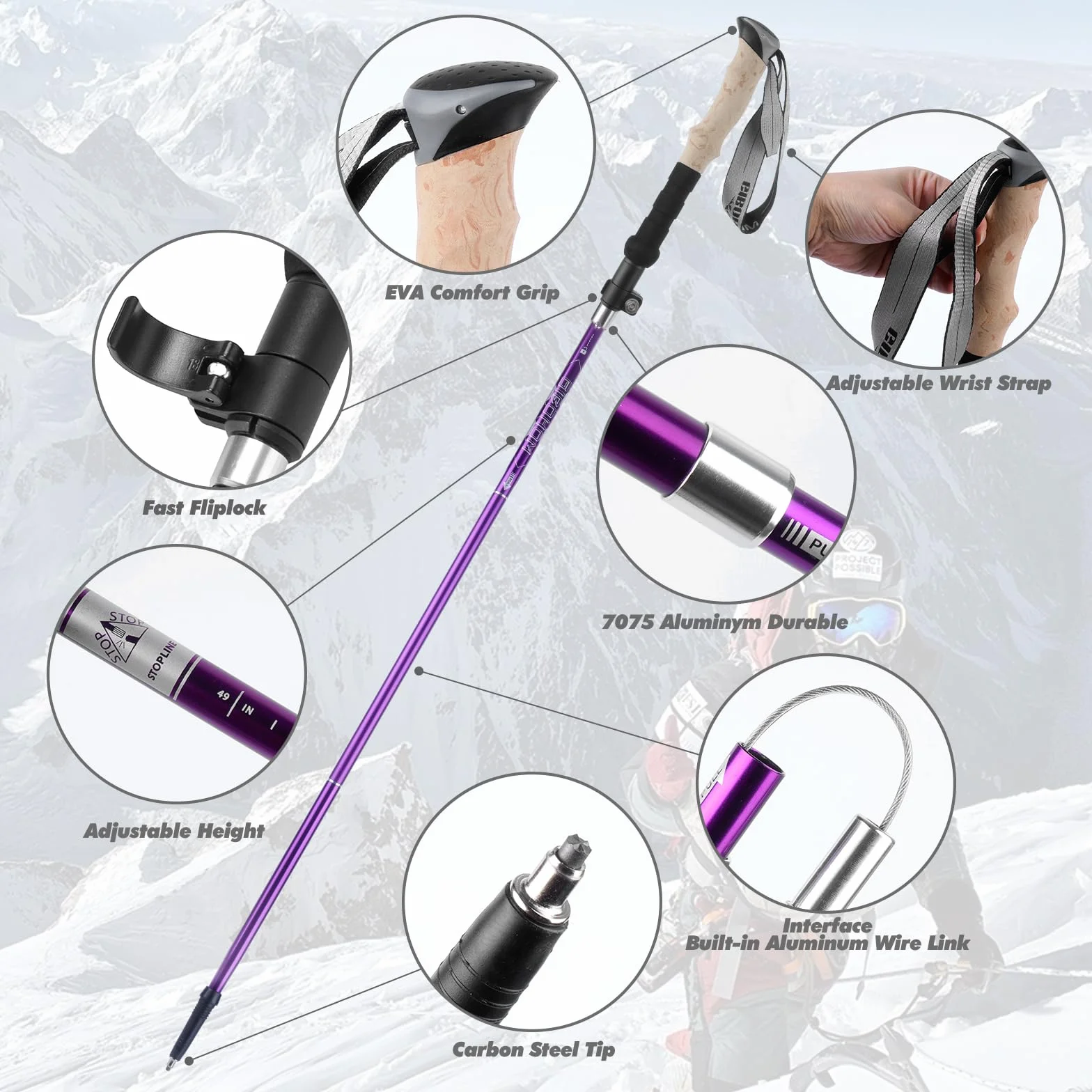 Kije do Nordic Walking składane aluminiowe 105-125 cm damskie z gumowymi zderzakami