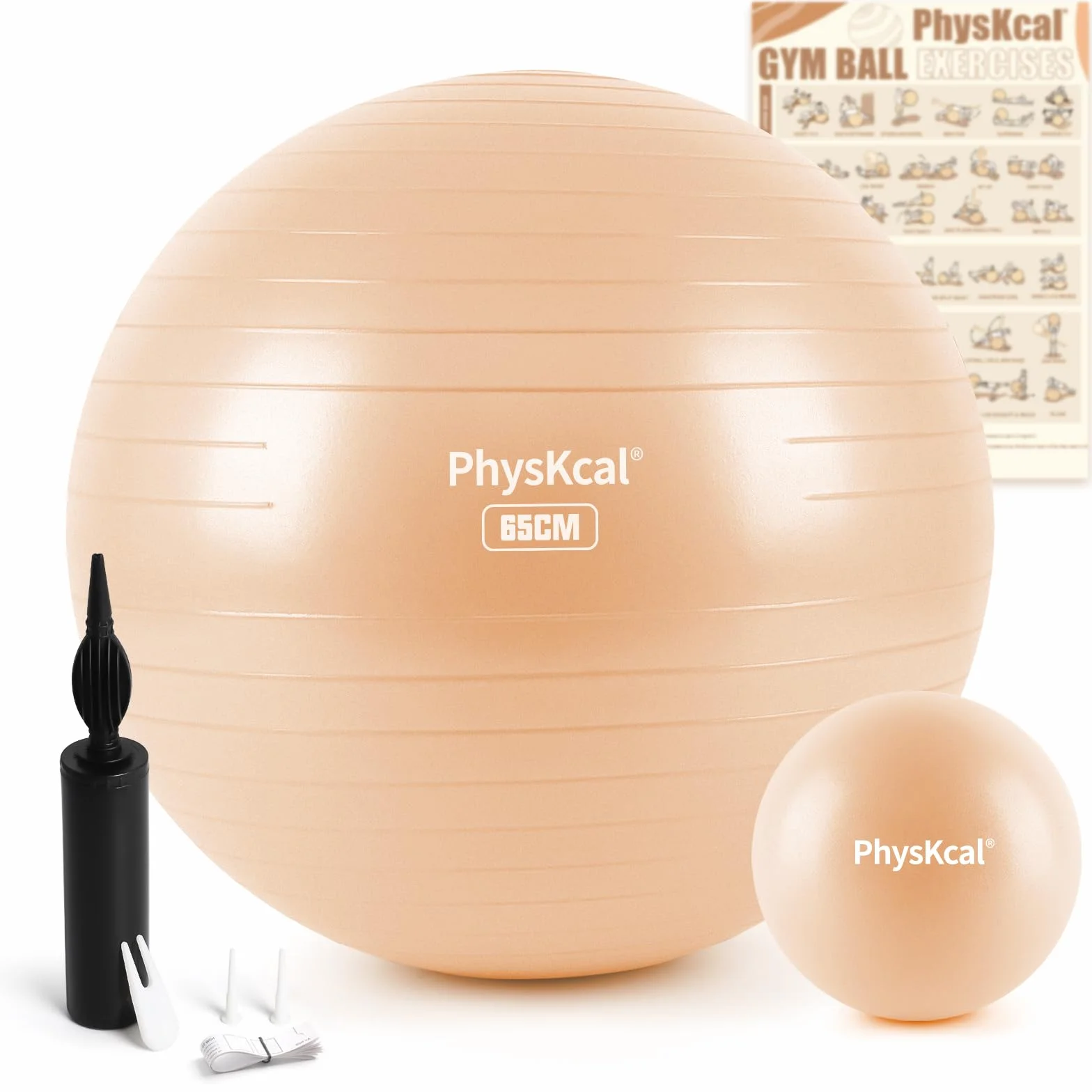 PhysKcal Piłka gimnastyczna o długości od 55 cm do 85 cm i 23 cm, w zestawie z pompką powietrzną, piłka gimnastyczna chroniąca przed pęknięciem, antypoślizgowa piłka do siedzenia, piłka do