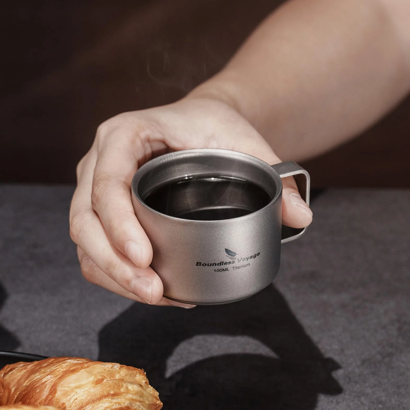 iBasingo Tytanowa filiżanka do kawy, 100 ml, z podwójnymi ściankami, mini kubek do espresso, do użytku na zewnątrz, na kemping, podróż, przenośny, trwały, metalowy naczynie do picia, Ti3085D (3)
