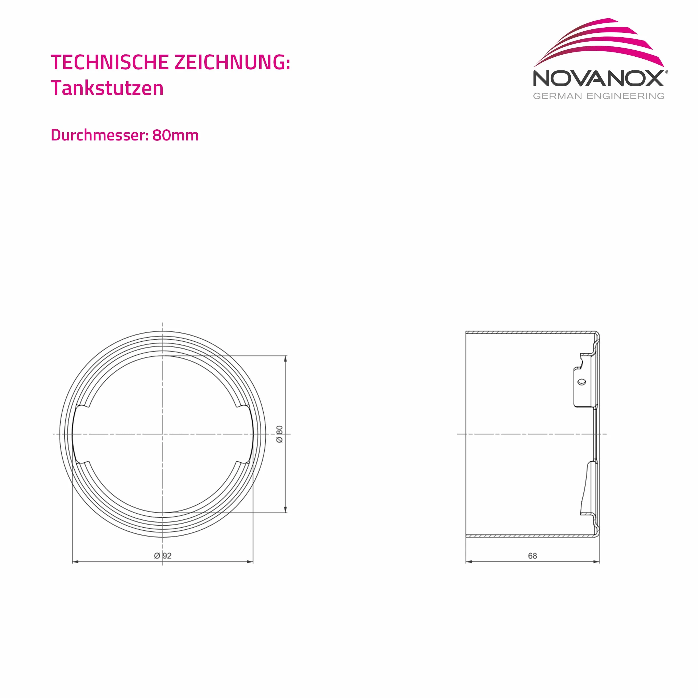 NovaNox German Engineering® Króciec do napełniania zbiornika ze stali nierdzewnej króciec zbiornika do spawania króciec napełniania króciec spawania 40/60/80/100 * rozmiar do wyboru*, średnica