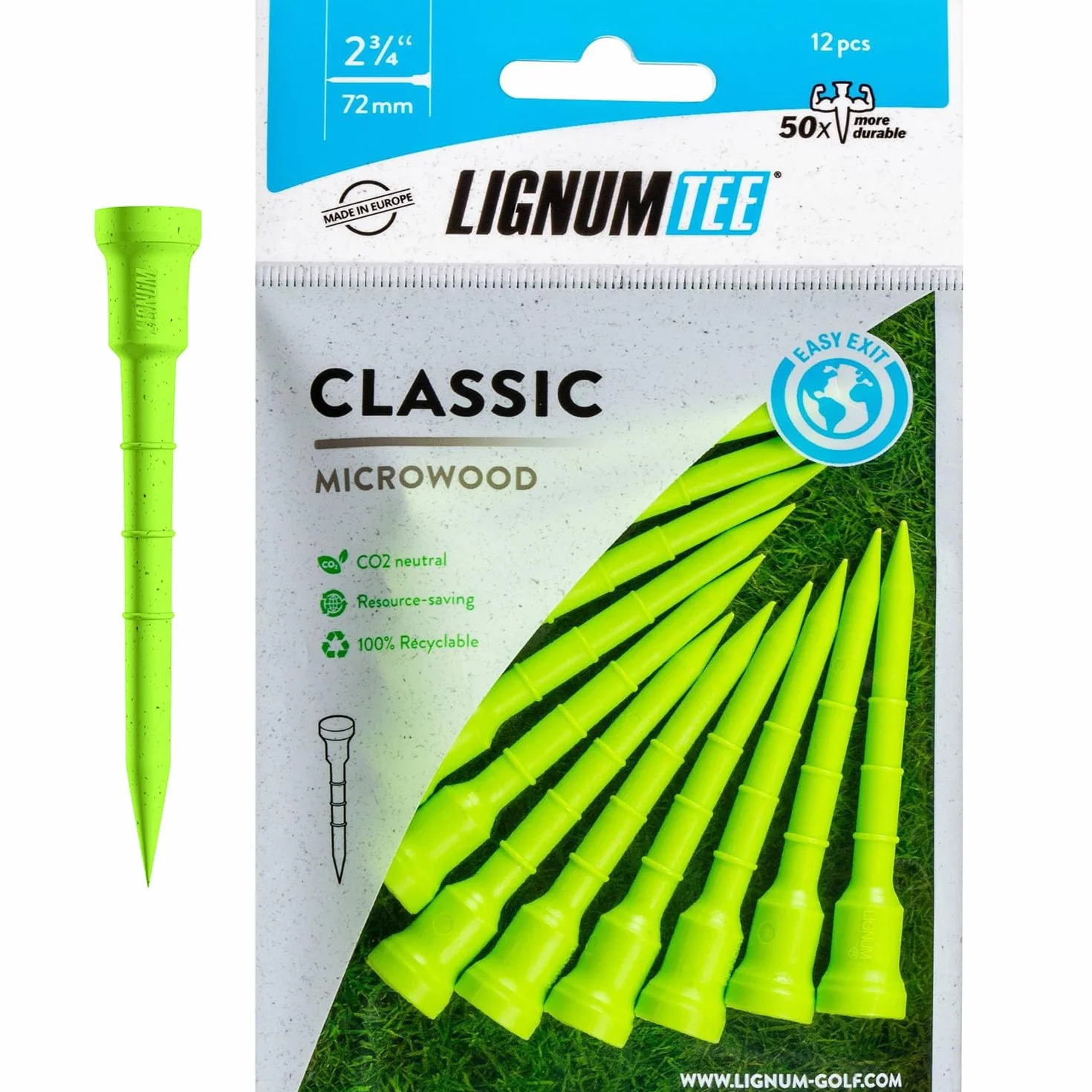 LIGNUM Tee - Classic Golf Tees - Sports Golf Tees - głowica zapobiegająca wirowaniu, bio-drewno, 50 x trwała