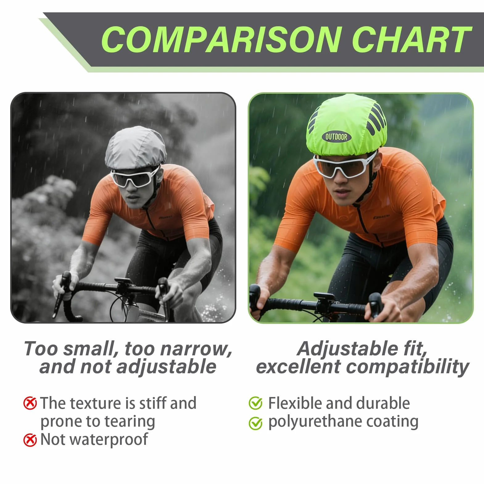Kask rowerowy chroniący przed deszczem, w 100% wiatroszczelny/wodoszczelny, odblaskowy, odporny na rozerwanie, na co dzień, widoczność na każdą pogodę, uniwersalna powłoka, na wszystkie