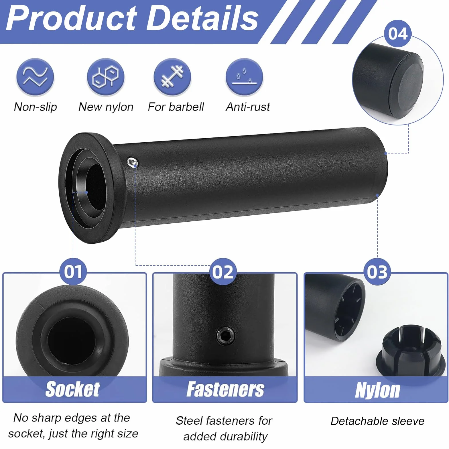 2 szt. Olympic Adapter Sleeve, tuleja adaptera do długich hantli PP, zdejmowany adapter, sztangi 25 mm w pręty 50 mm, z kluczem sześciokątnym