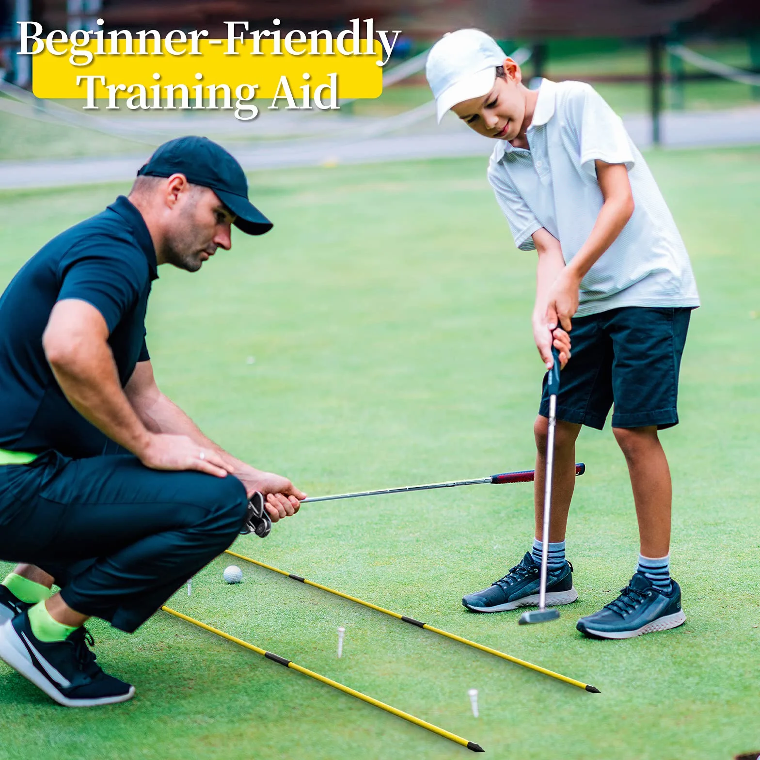 MoKo Kij golfowy do wyrównywania, 2 zestawy, składany, pomoc do celowania, puttingu, korektor postawy, kije do ćwiczeń golfowych w przezroczystym etui