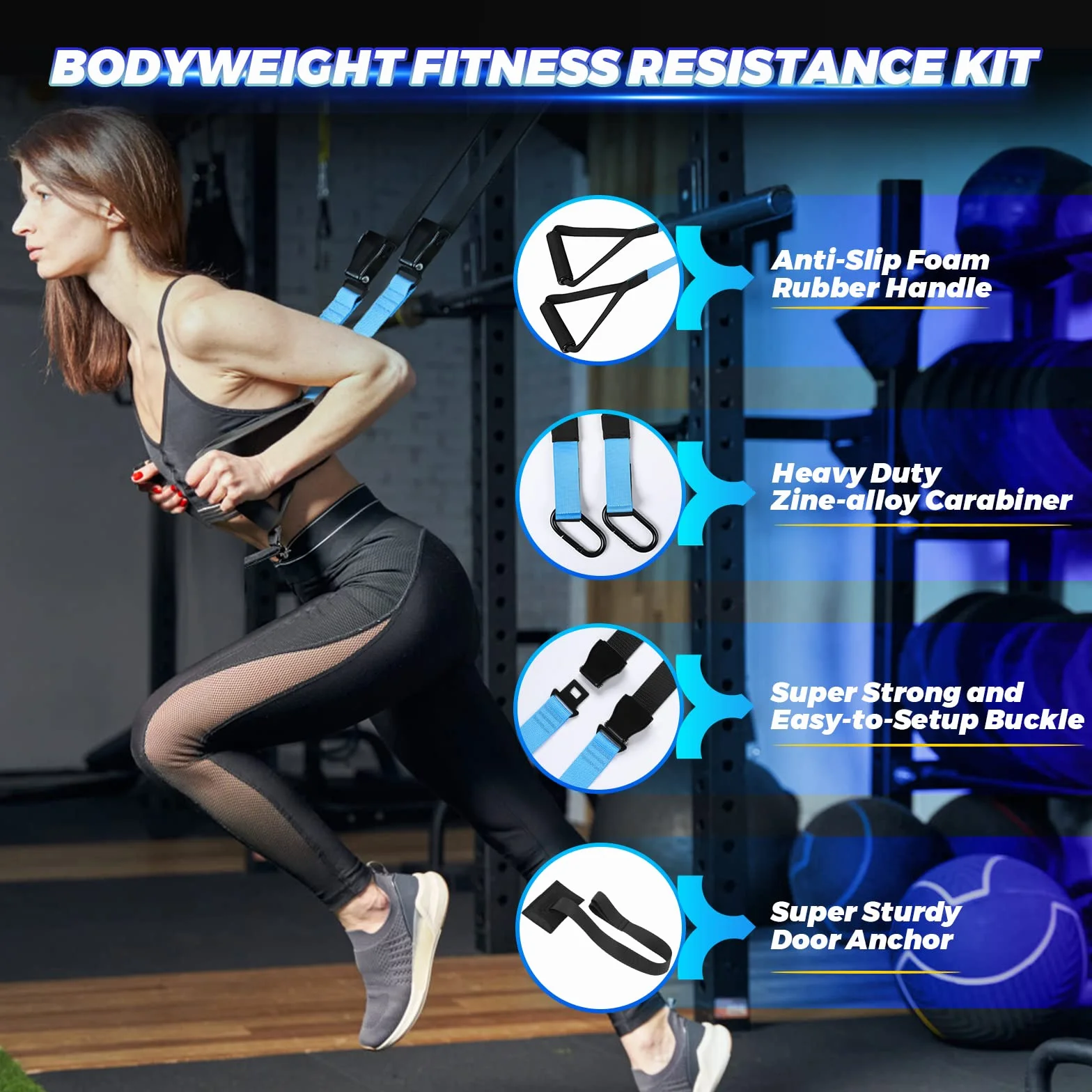 Fitness Training Pro system zawieszenia zestaw treningowy profesjonalna siłownia fitness paski treningowe do domowej siłowni treningu niebieski