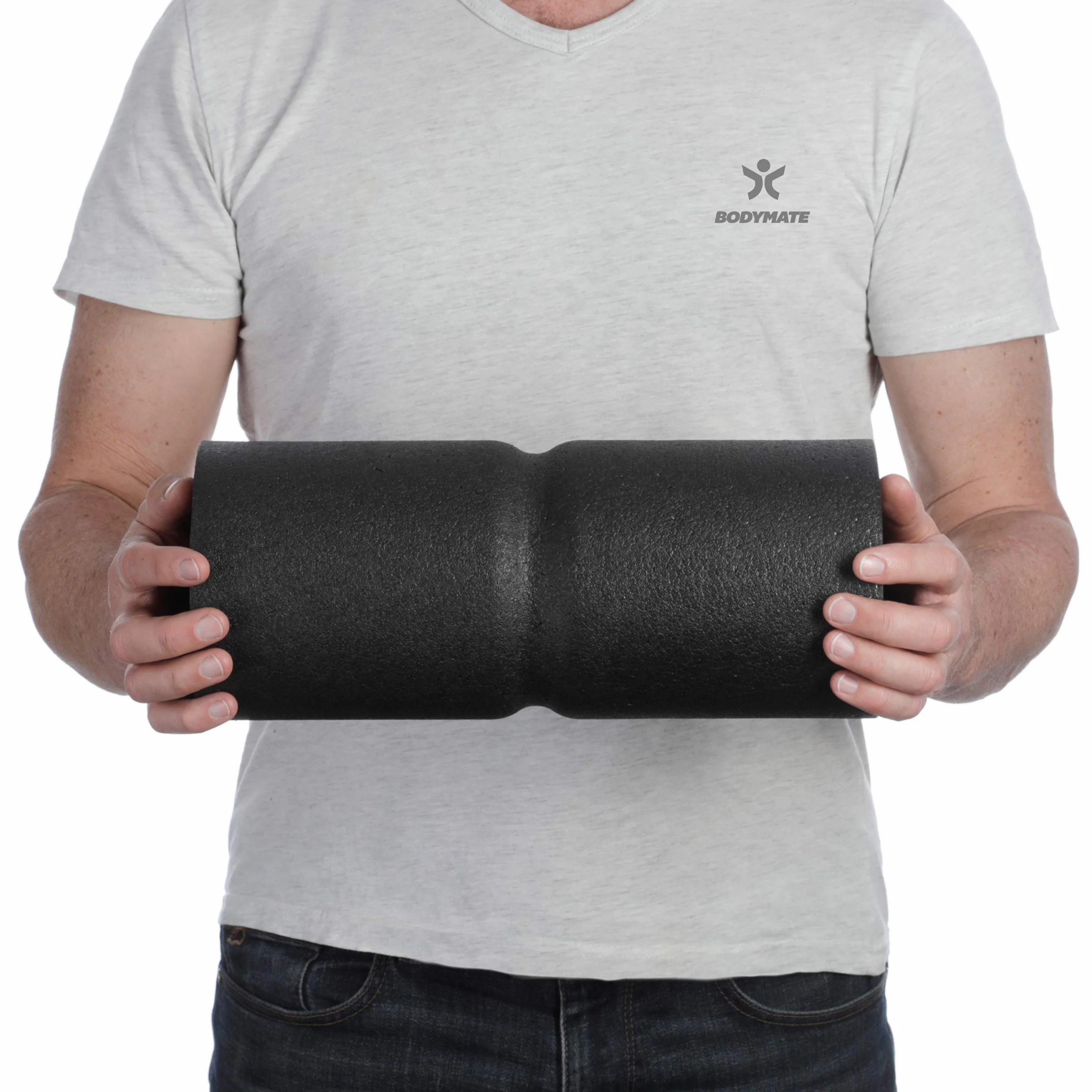 BODYMATE – zestaw do powięzi Care: wałek powięziowy Care 35 x 14 cm średniotwardy z rowkiem dla odciążenia kręgosłupa, piłka pojedyncza 12 cm i piłka podwójna 12 x 24 cm, kolor czarny + e-book