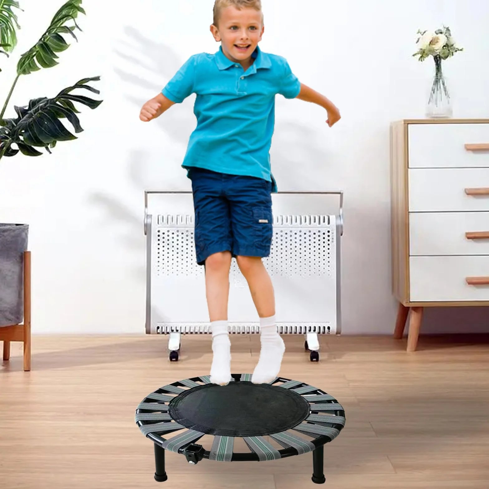 Cicha mini trampolina fitness z obciążeniem 165 kg, kompaktowa i składana konstrukcja, dla dorosłych i dzieci